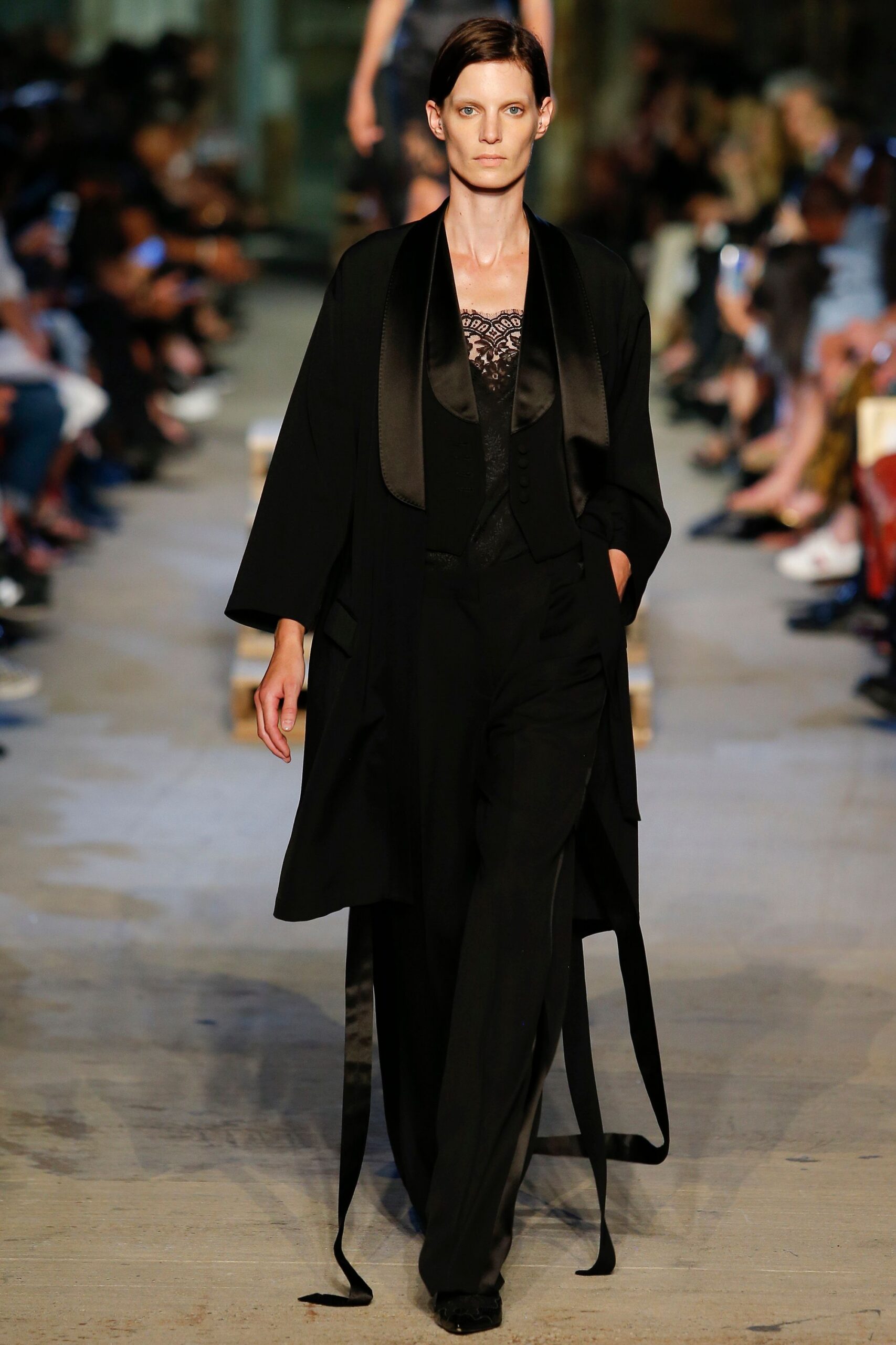 black silk jacket with lace top
