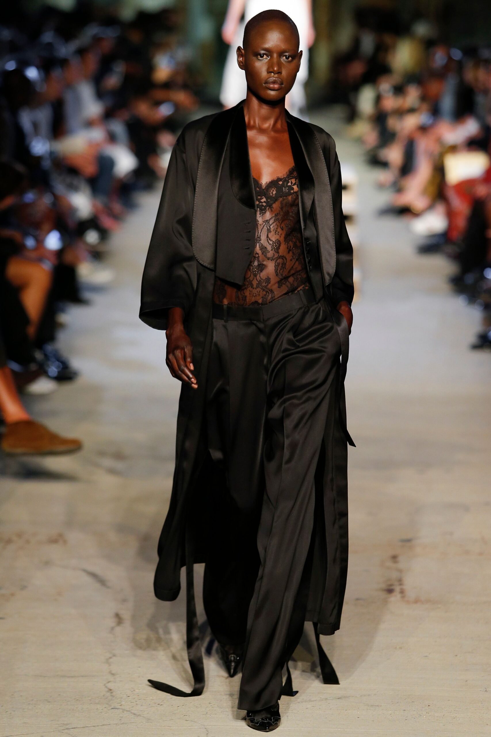black silk coat with lace top