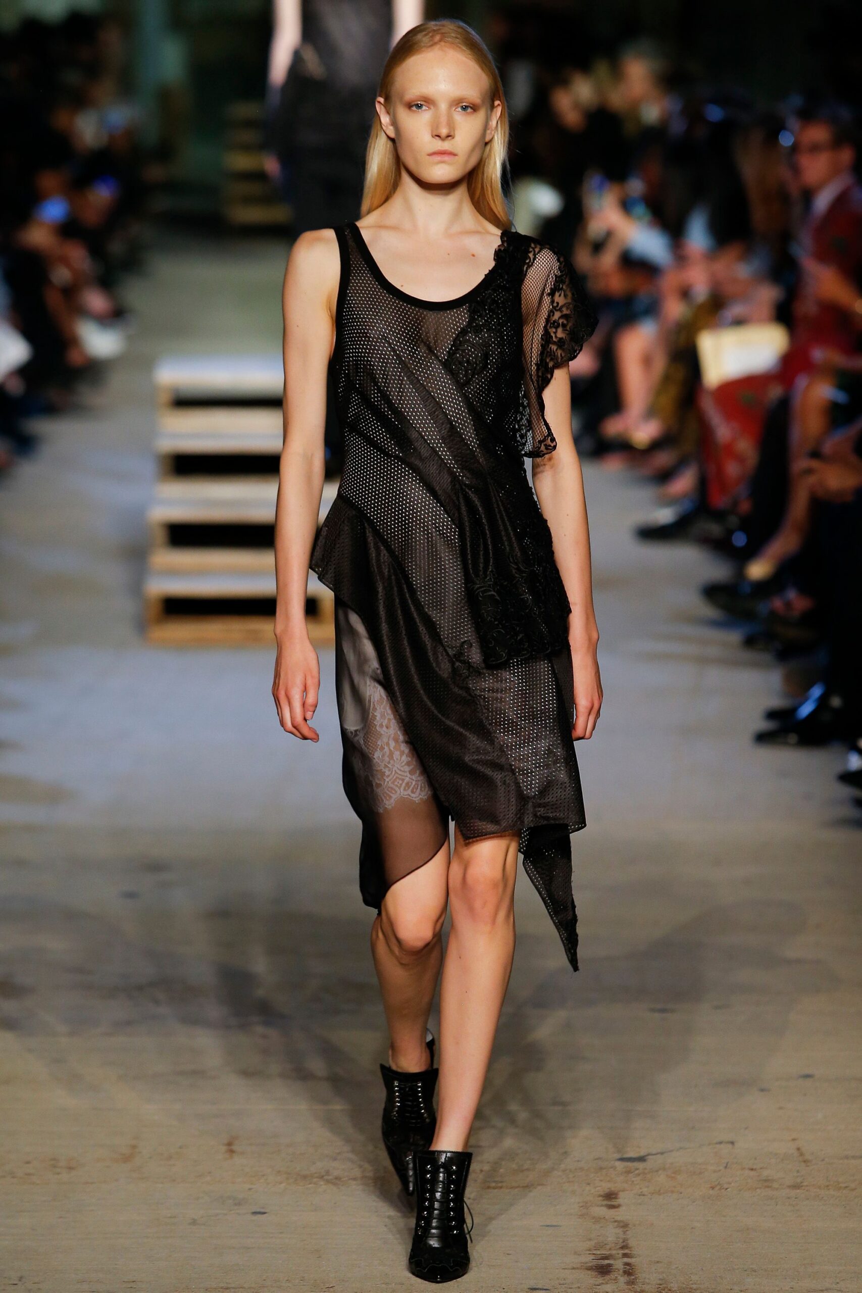black asymmetric dress with boots