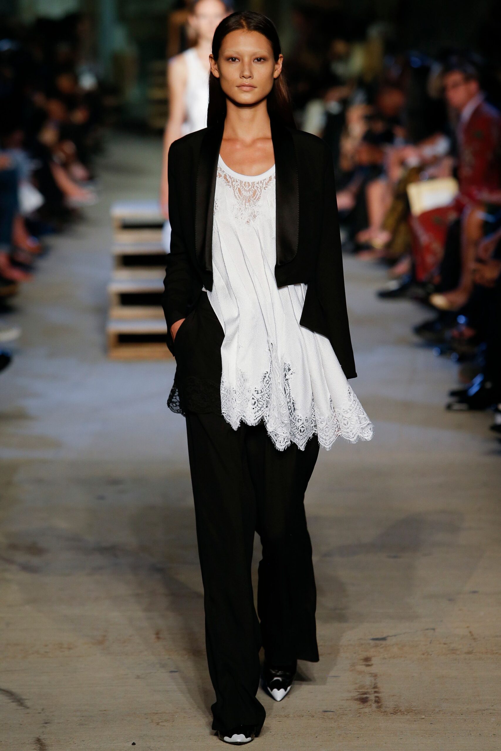 black blazer white blouse black pants