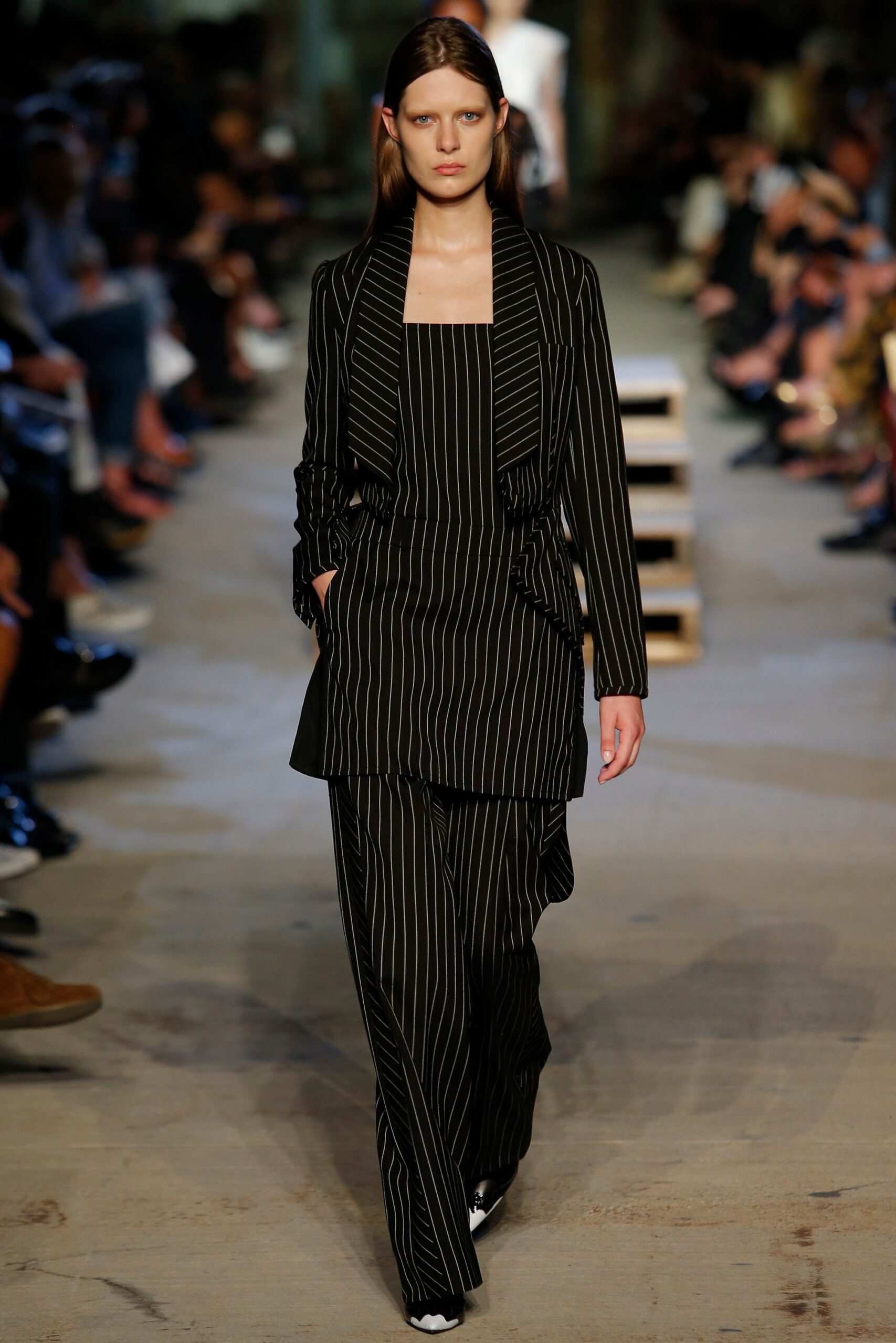 black and white striped blazer and pants