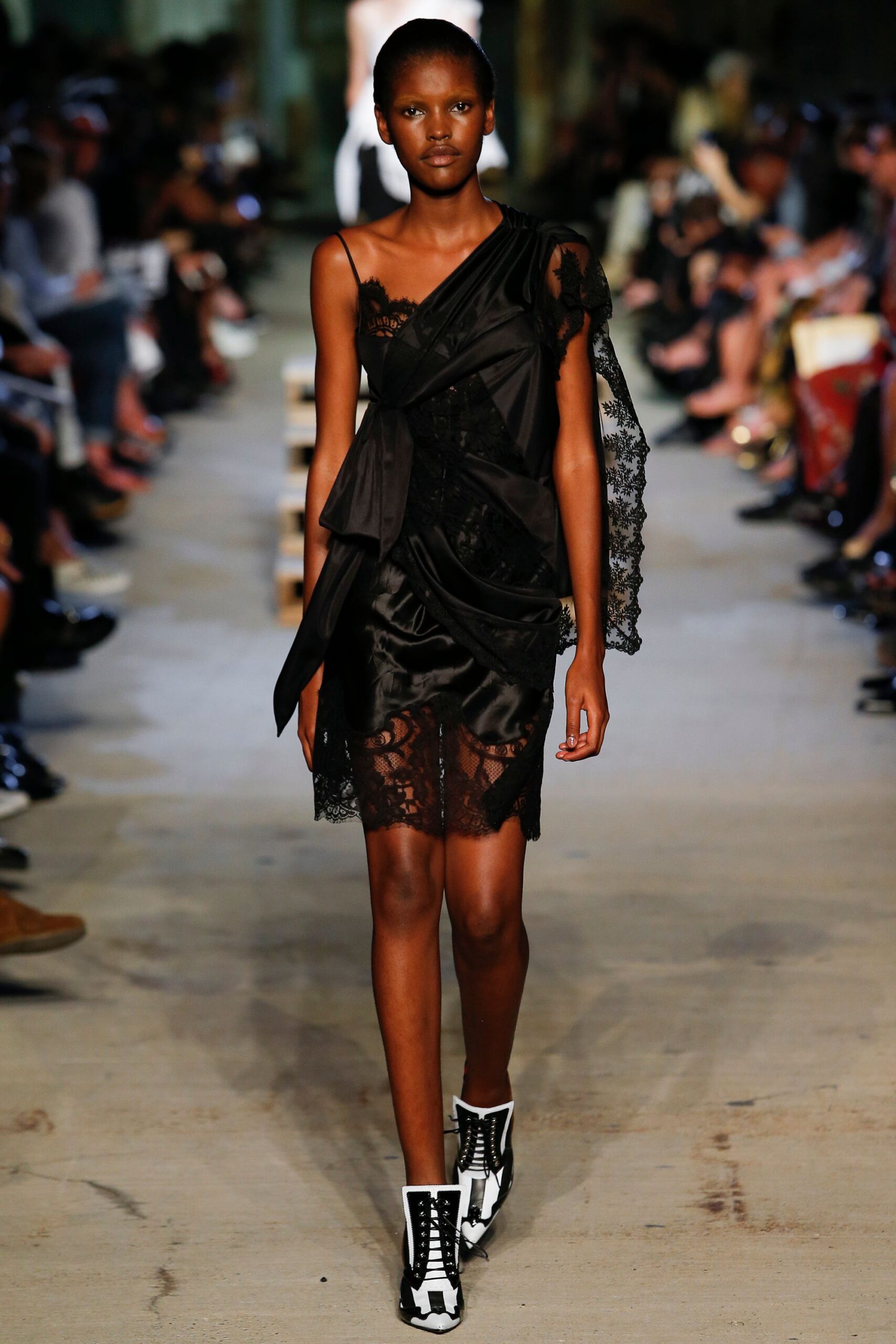 black mini dress with ruffles