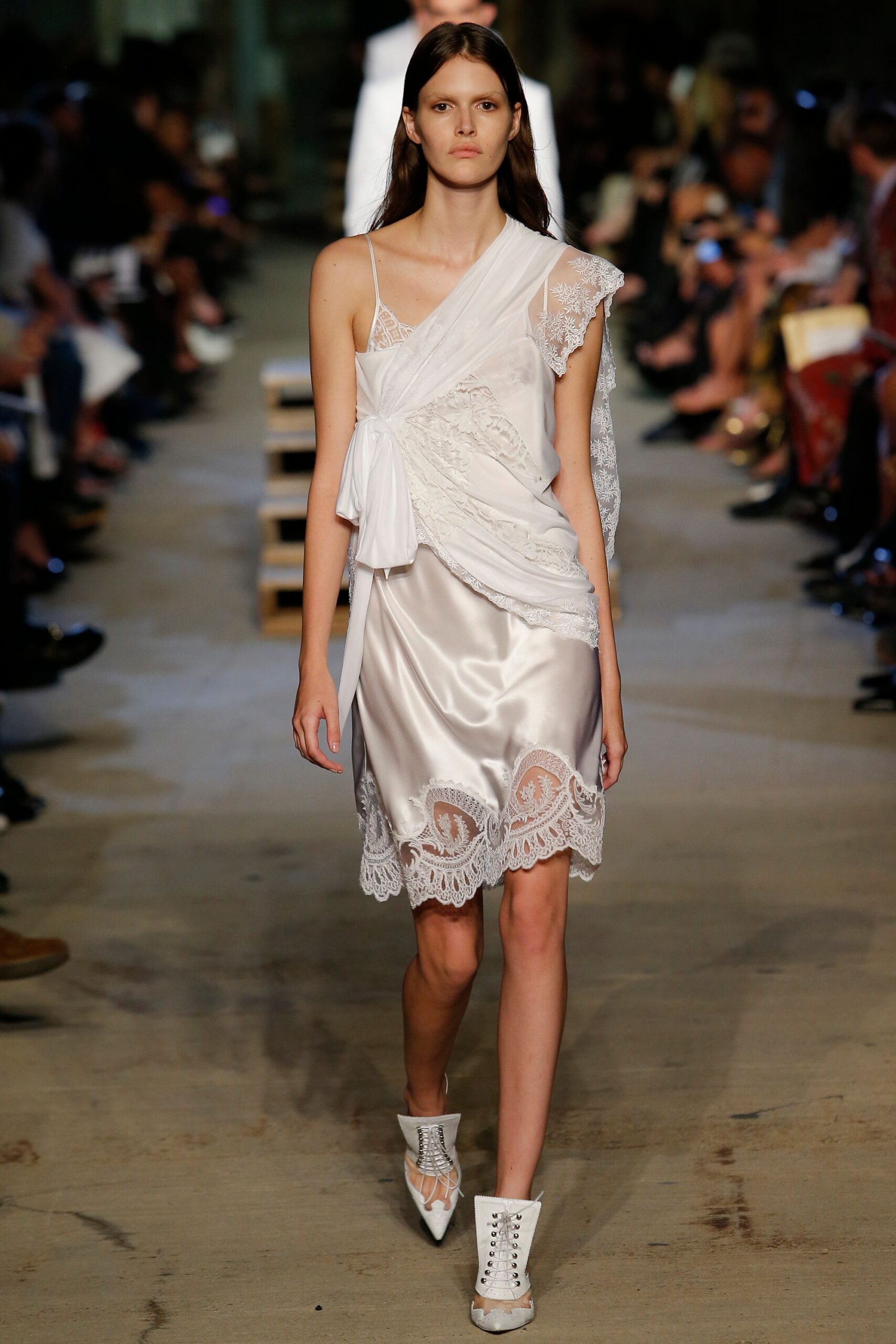 white silk mini dress with ruffles