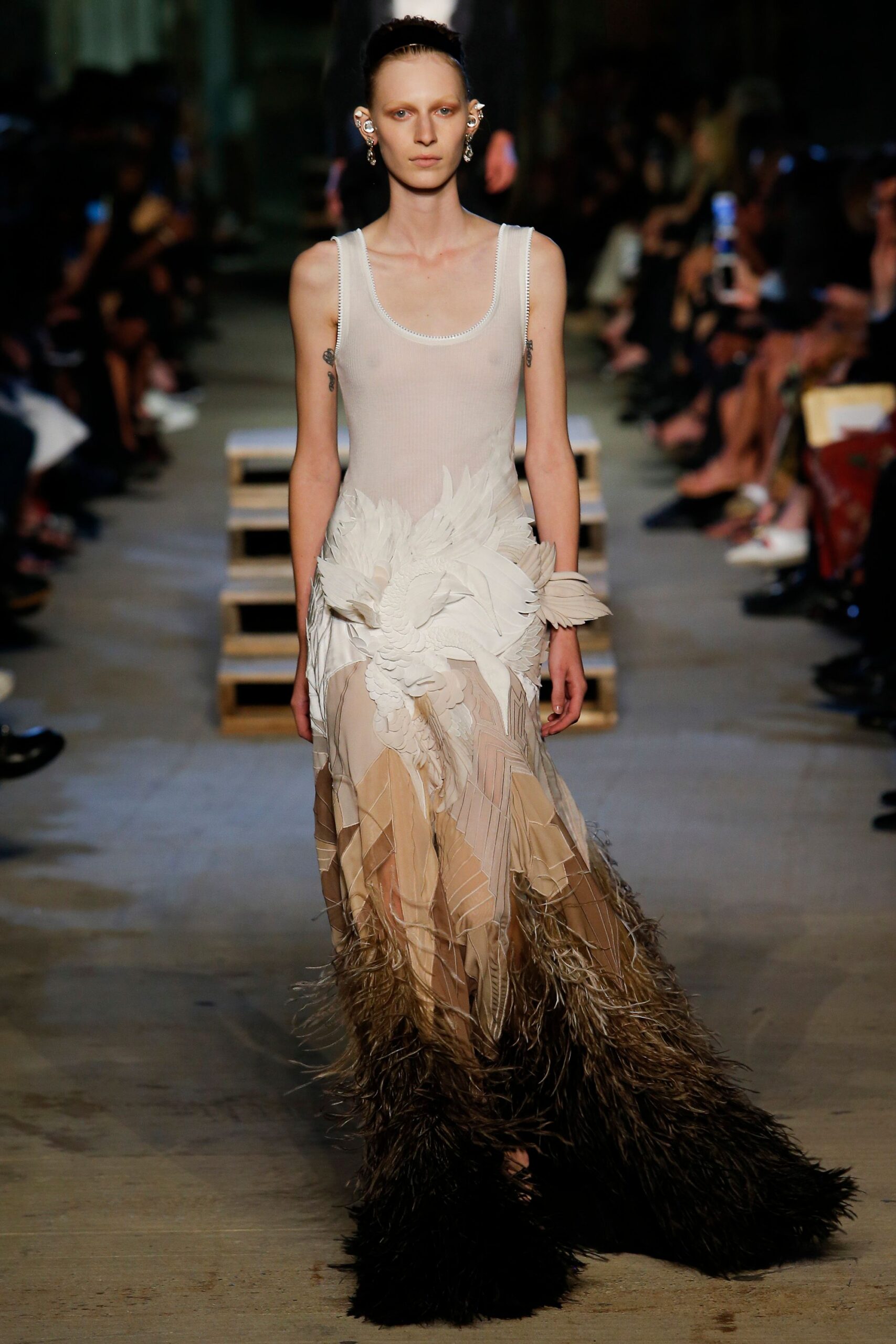 white and beige layered gown