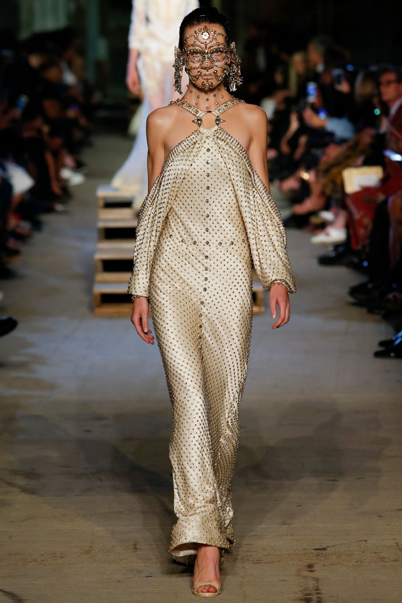 gold beaded halterneck gown