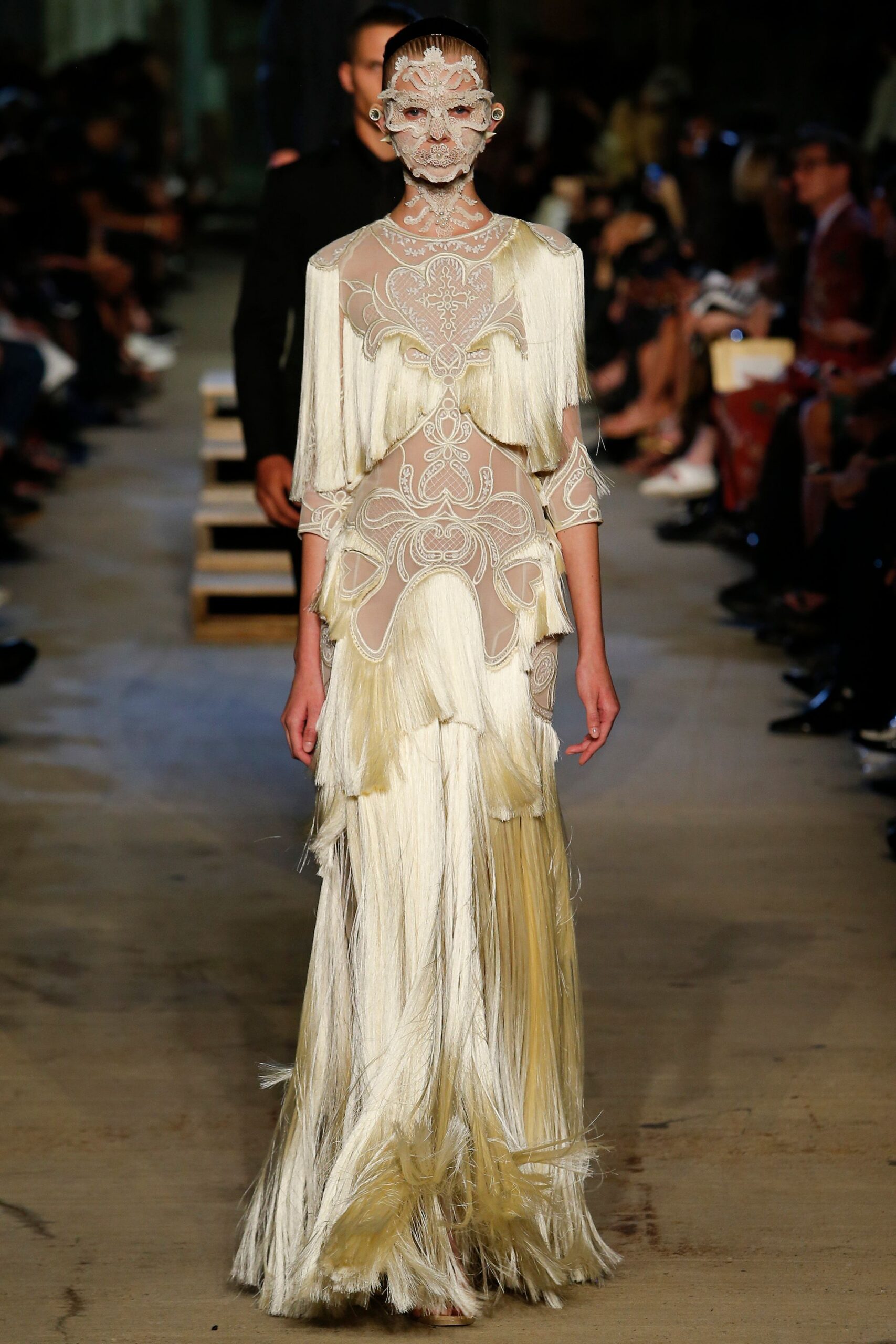 ivory gold fringed gown