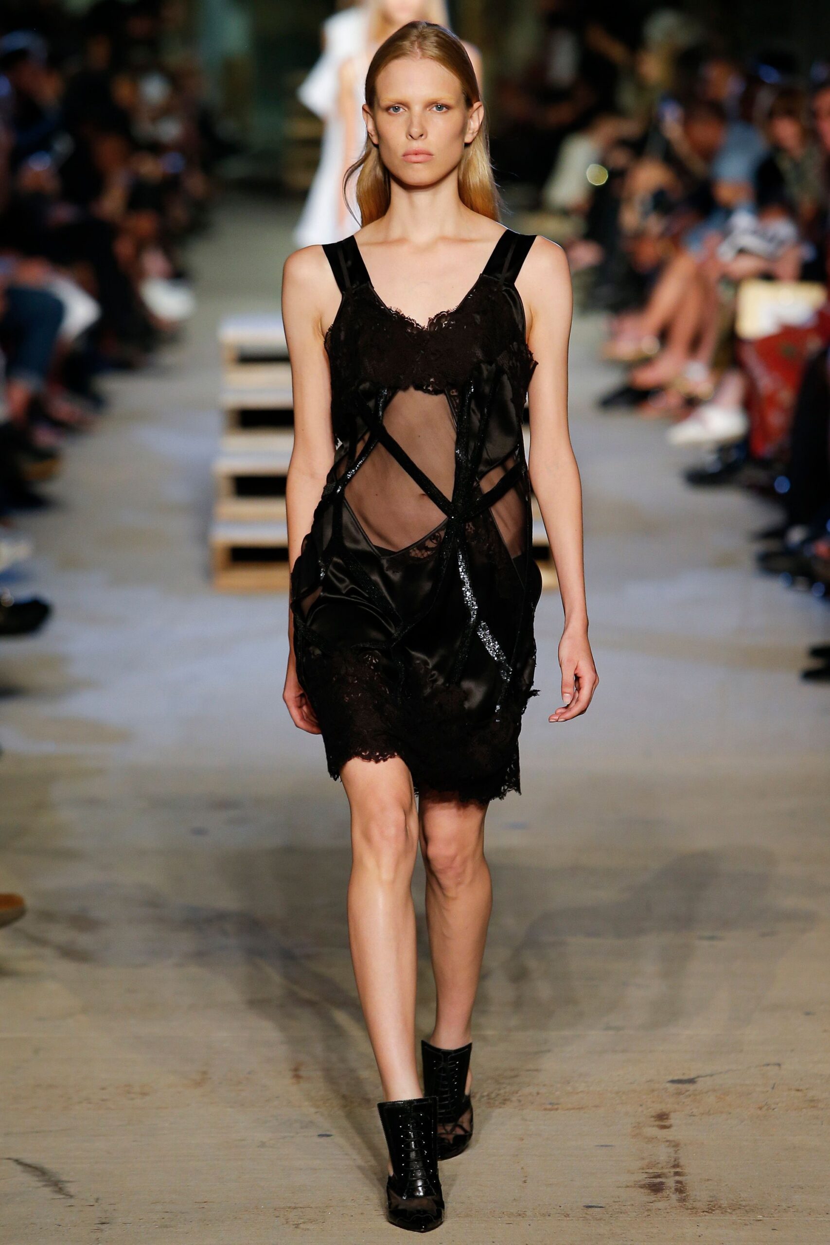 black sheer mini dress with boots