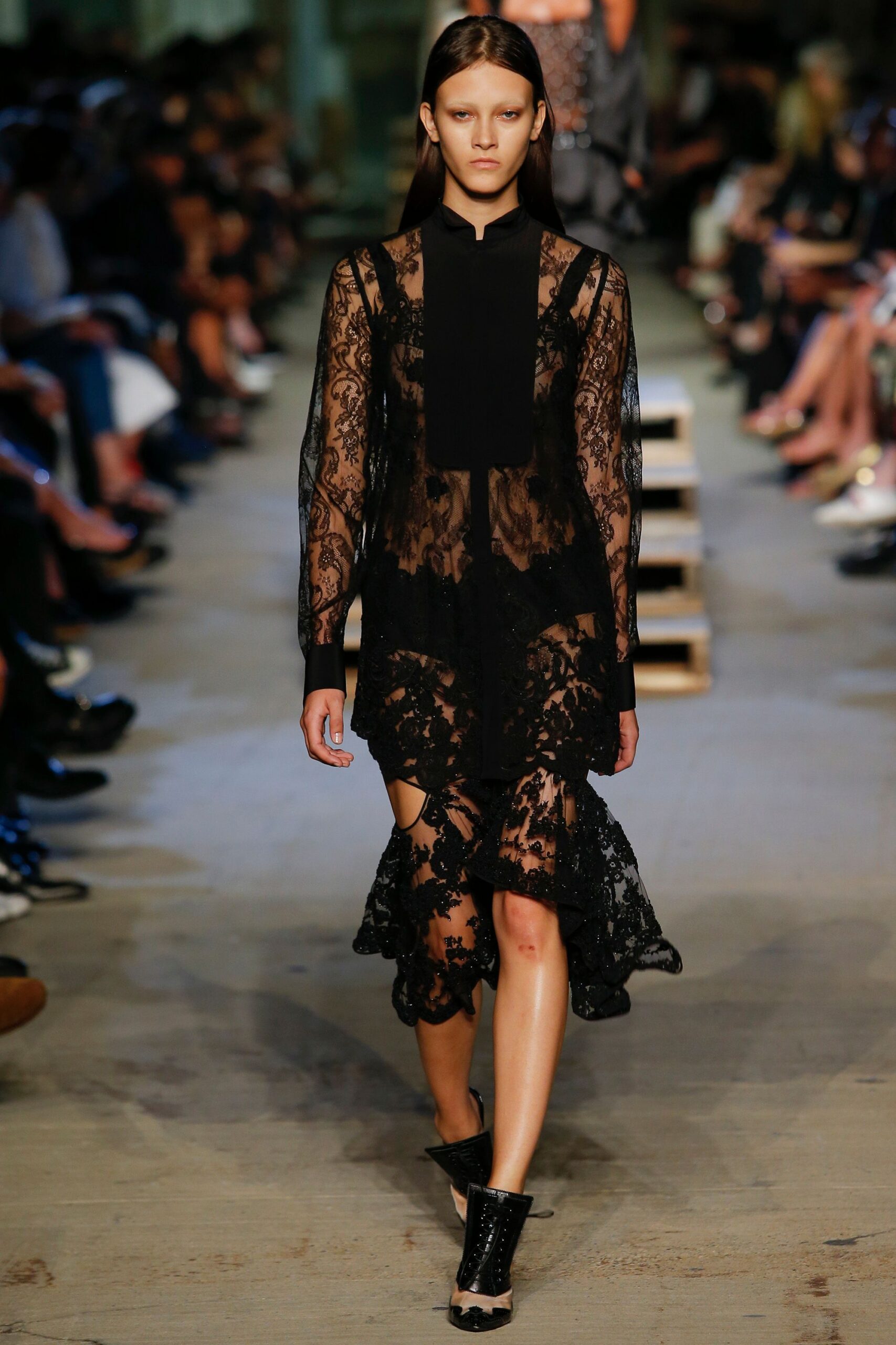 black lace midi dress with shoes