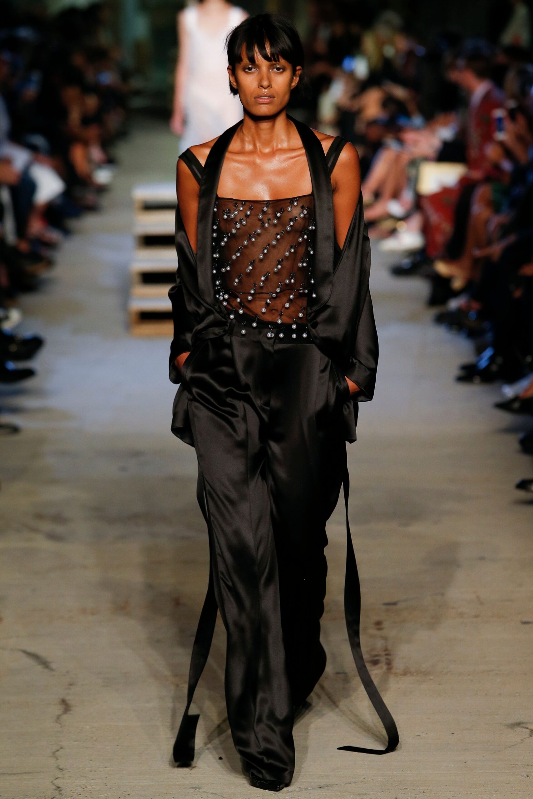 black silk top and pants