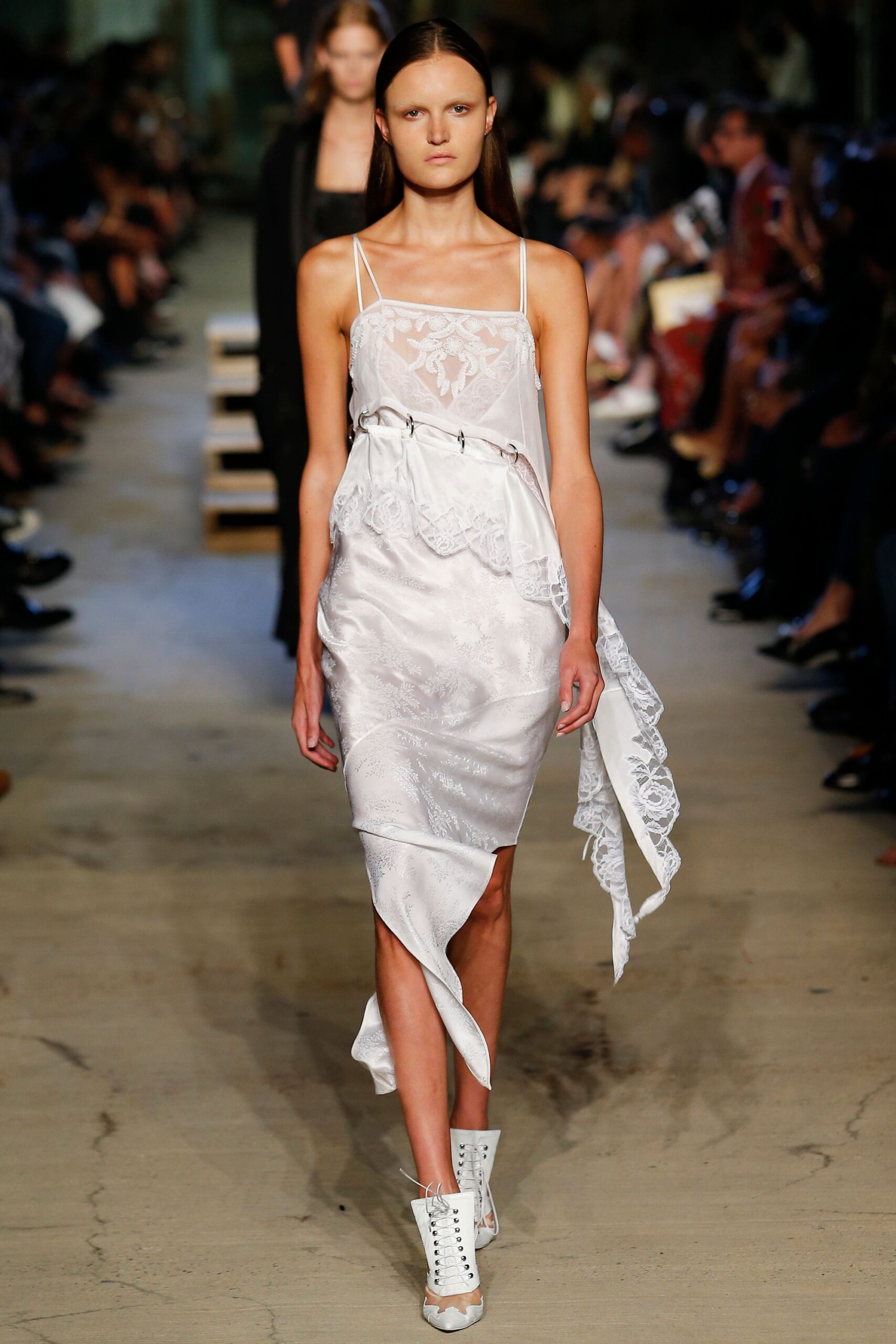 white silk fitted midi dress