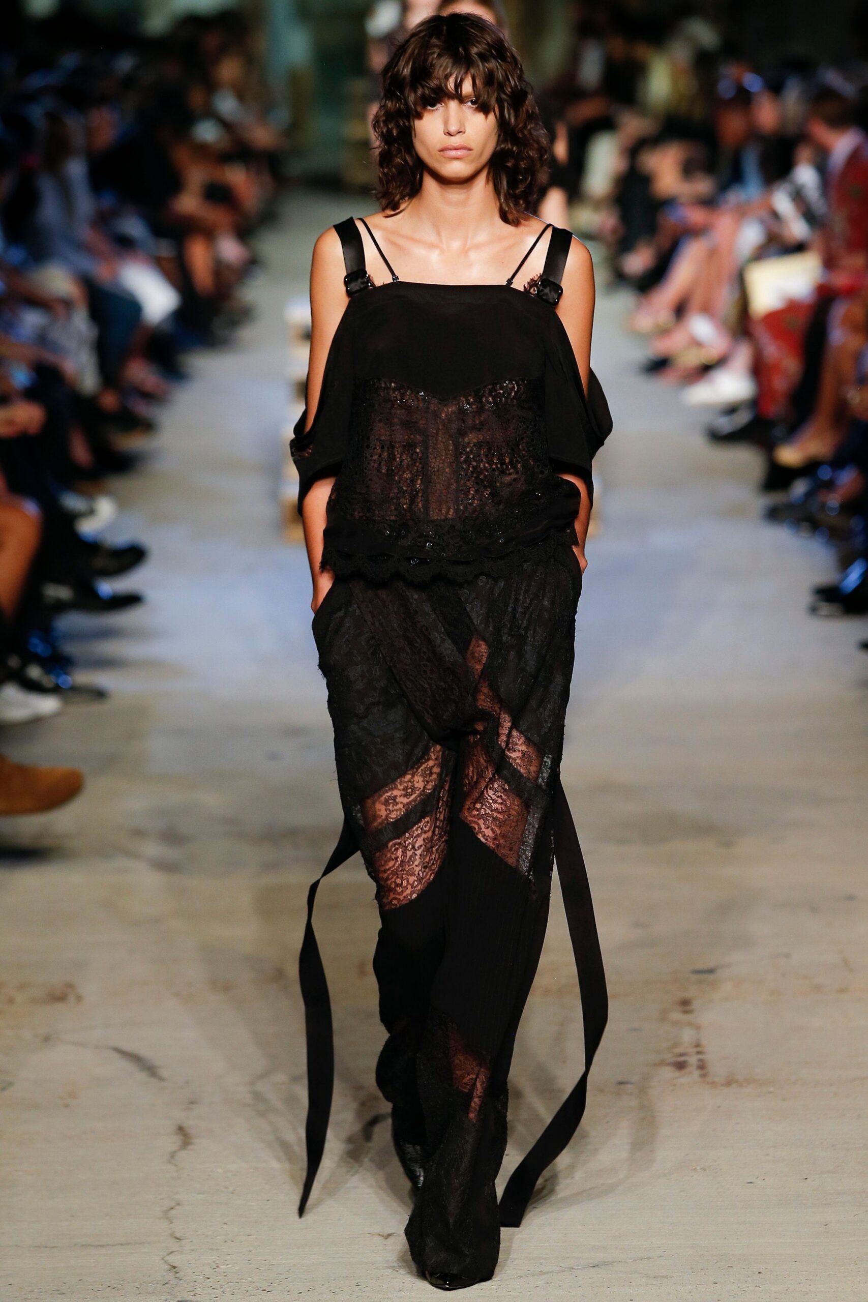 black lace off-shoulder top and pants