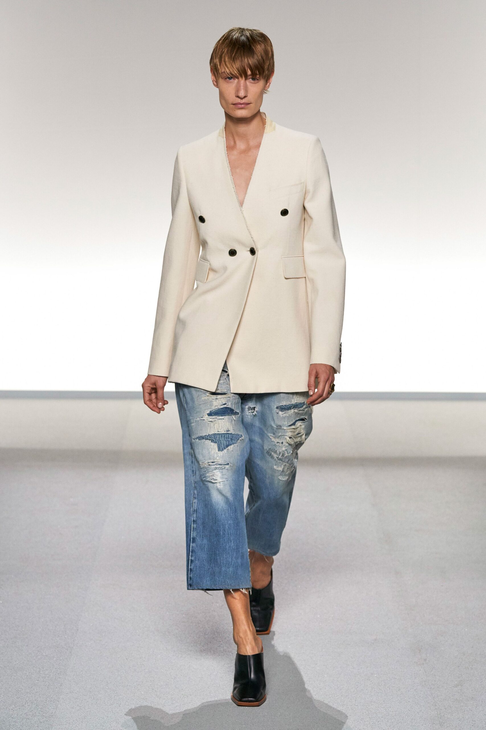 blue denim cutout relaxed distressed pants