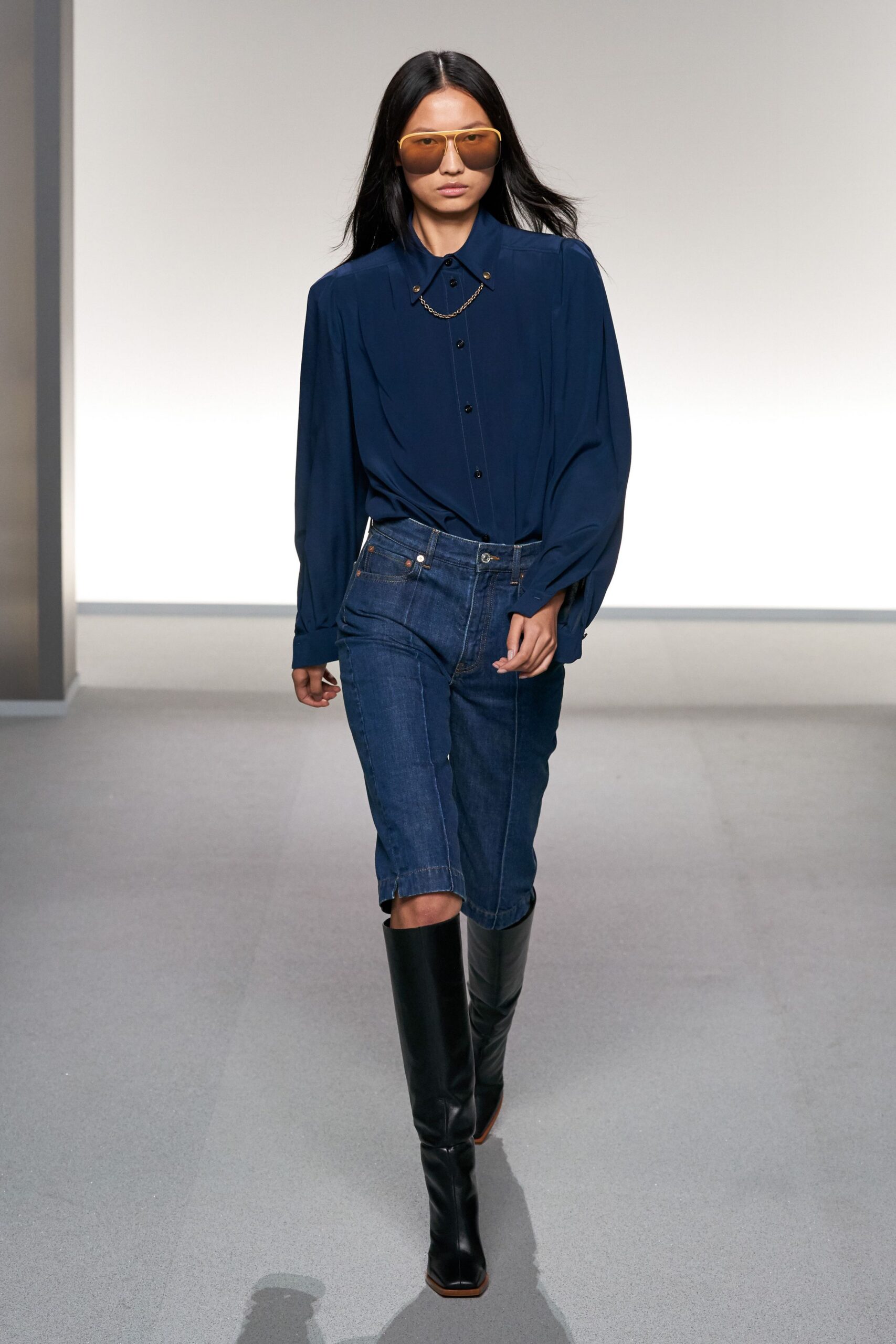 blue denim high-waisted straight-leg jeans