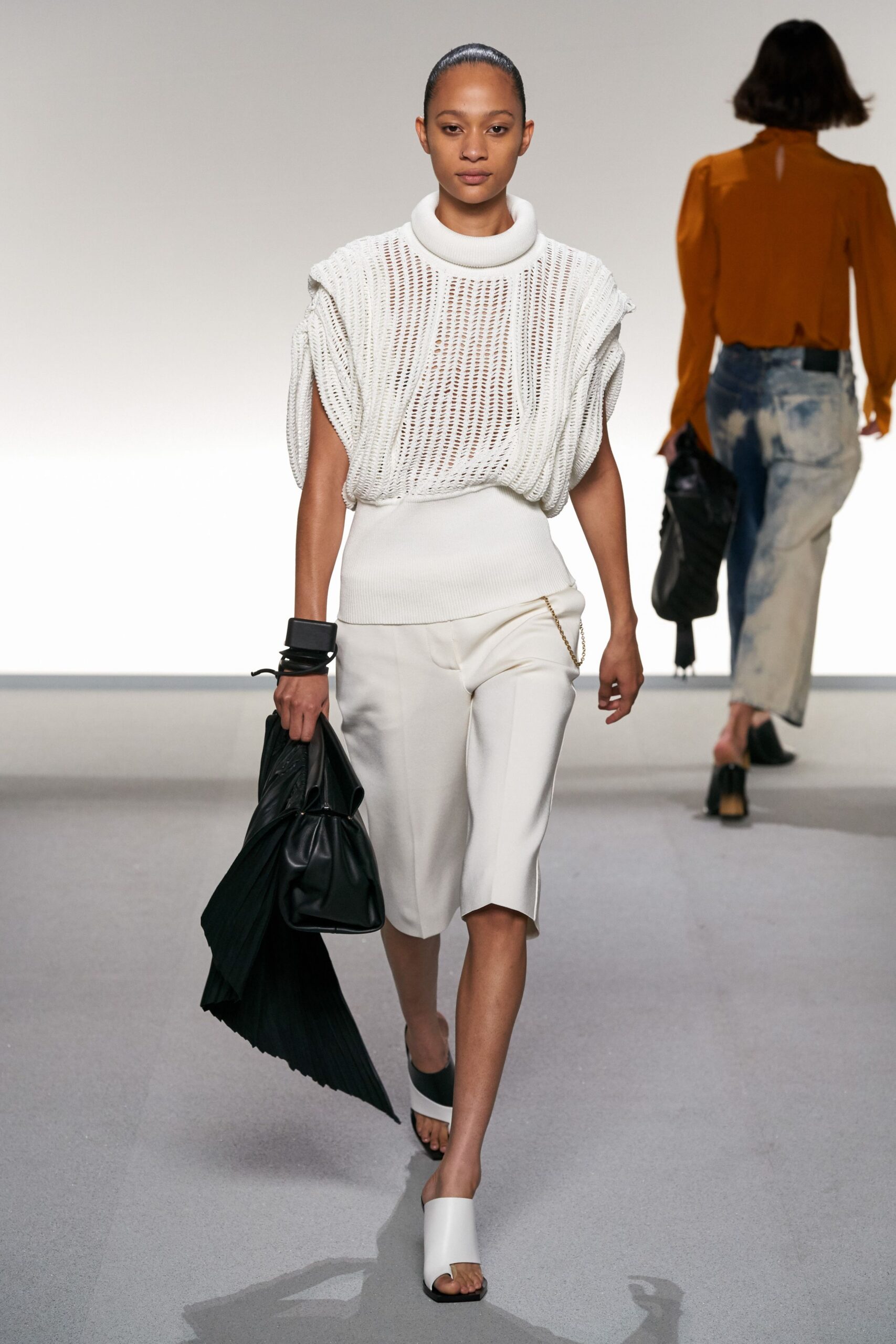 white cotton sleeveless high-neck relaxed textured top