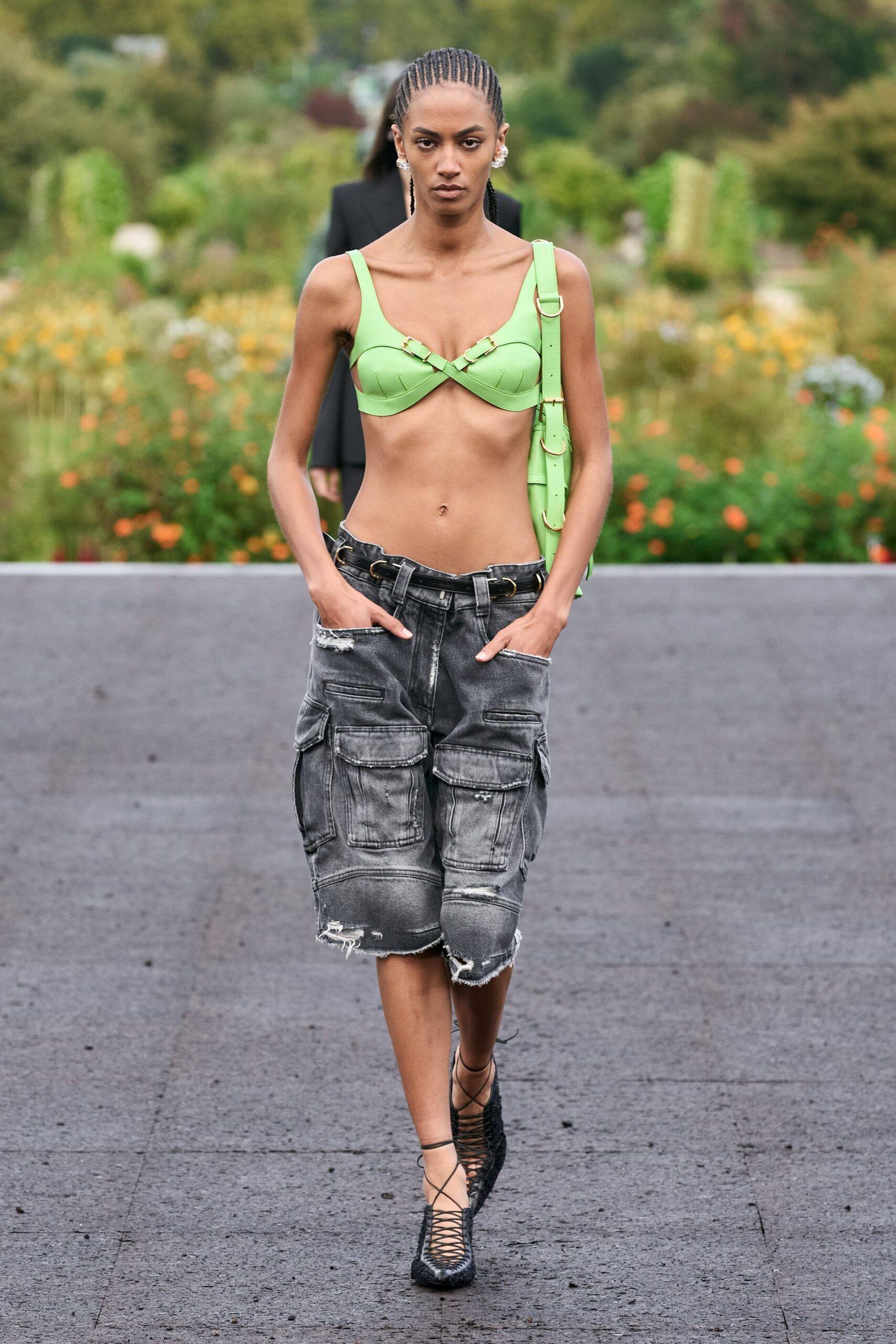 green neoprene sleeveless halter fitted embellished bikini