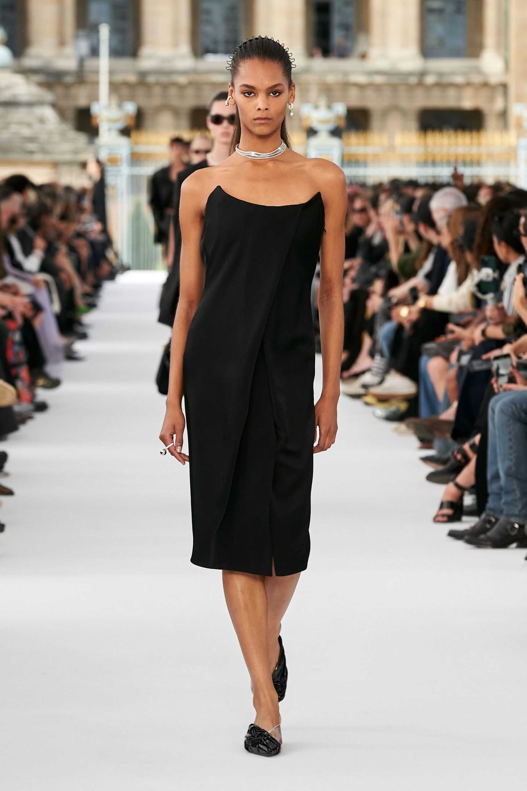 black silk sleeveless midi dress