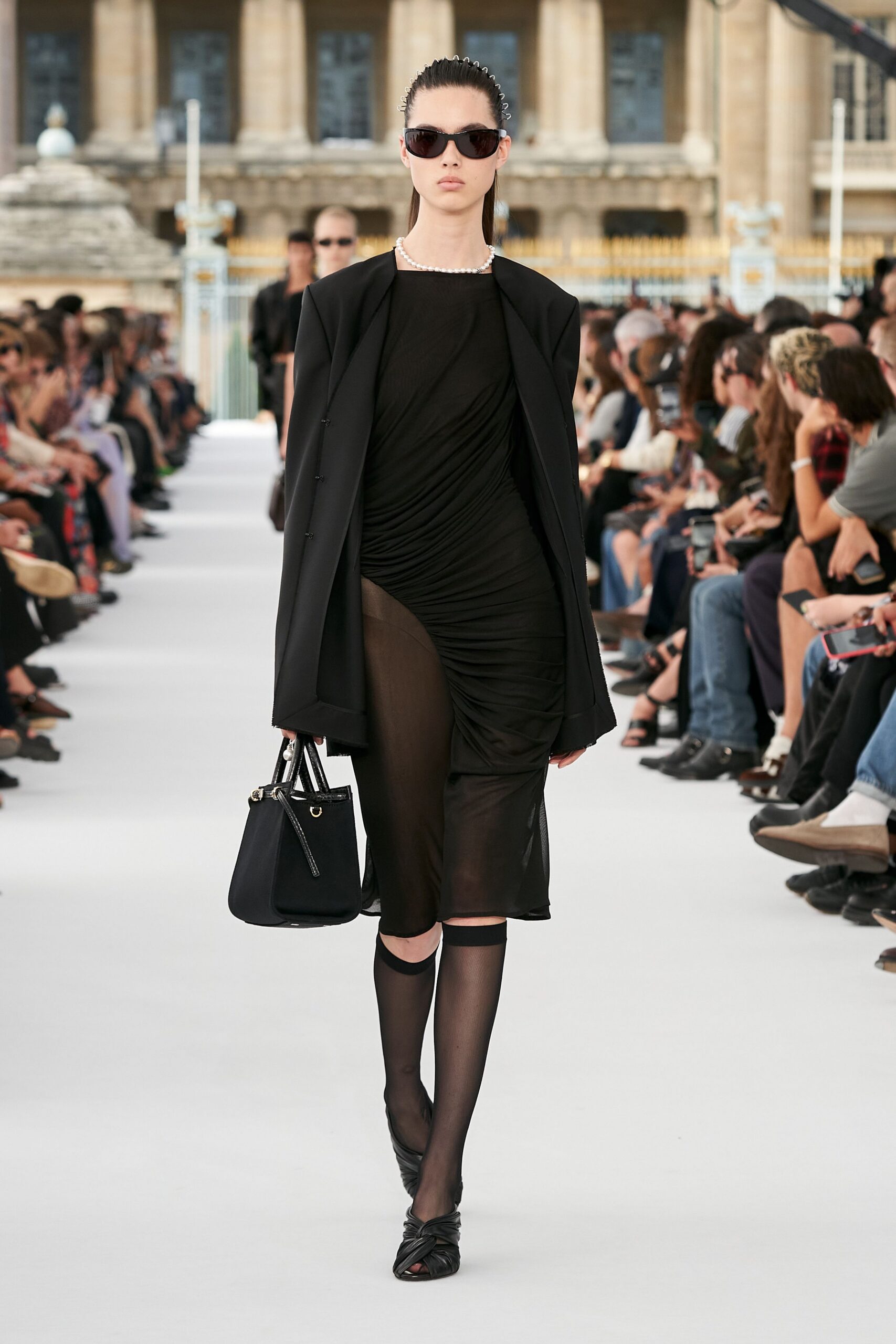 black fitted midi dress with blazer