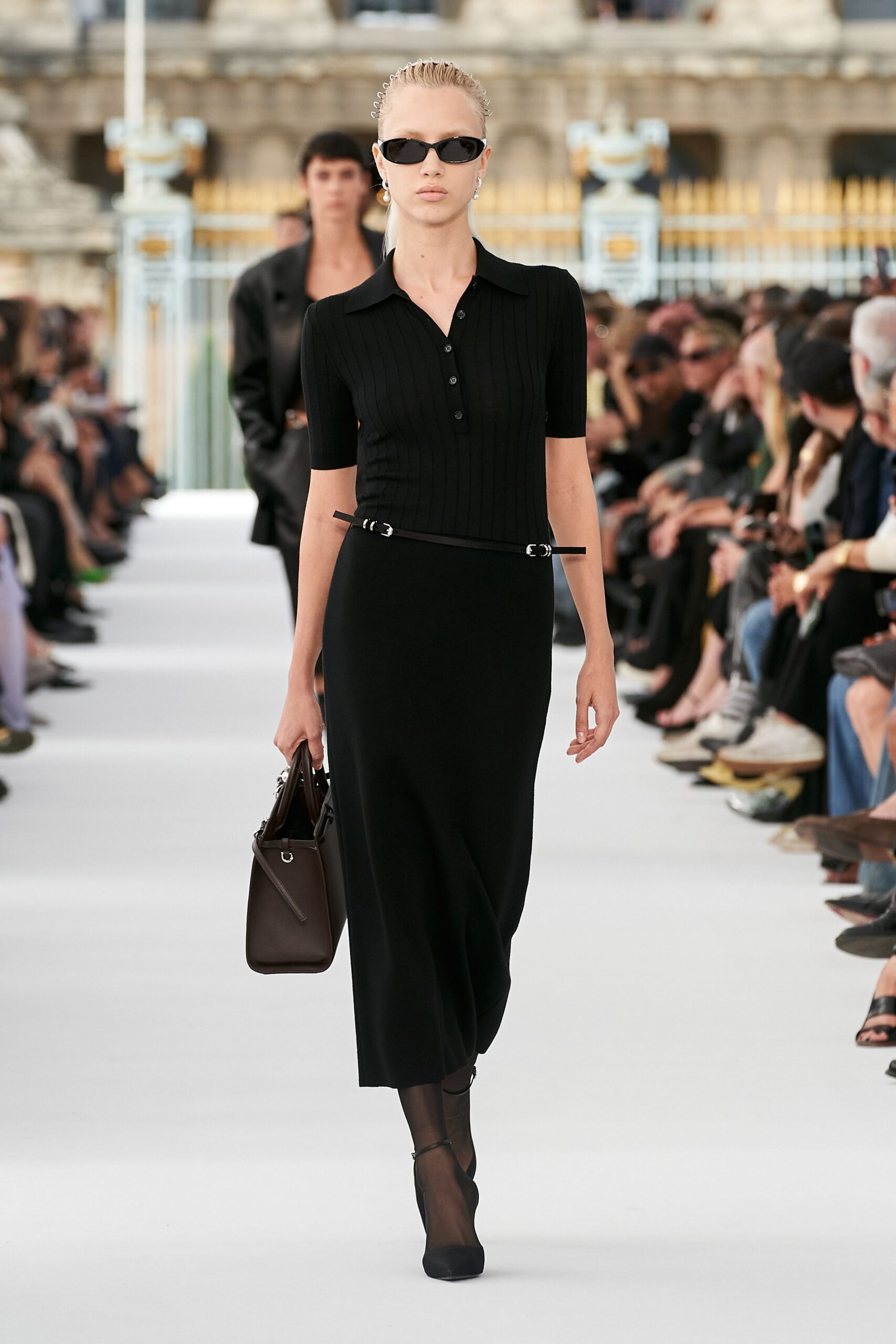 black fitted midi dress