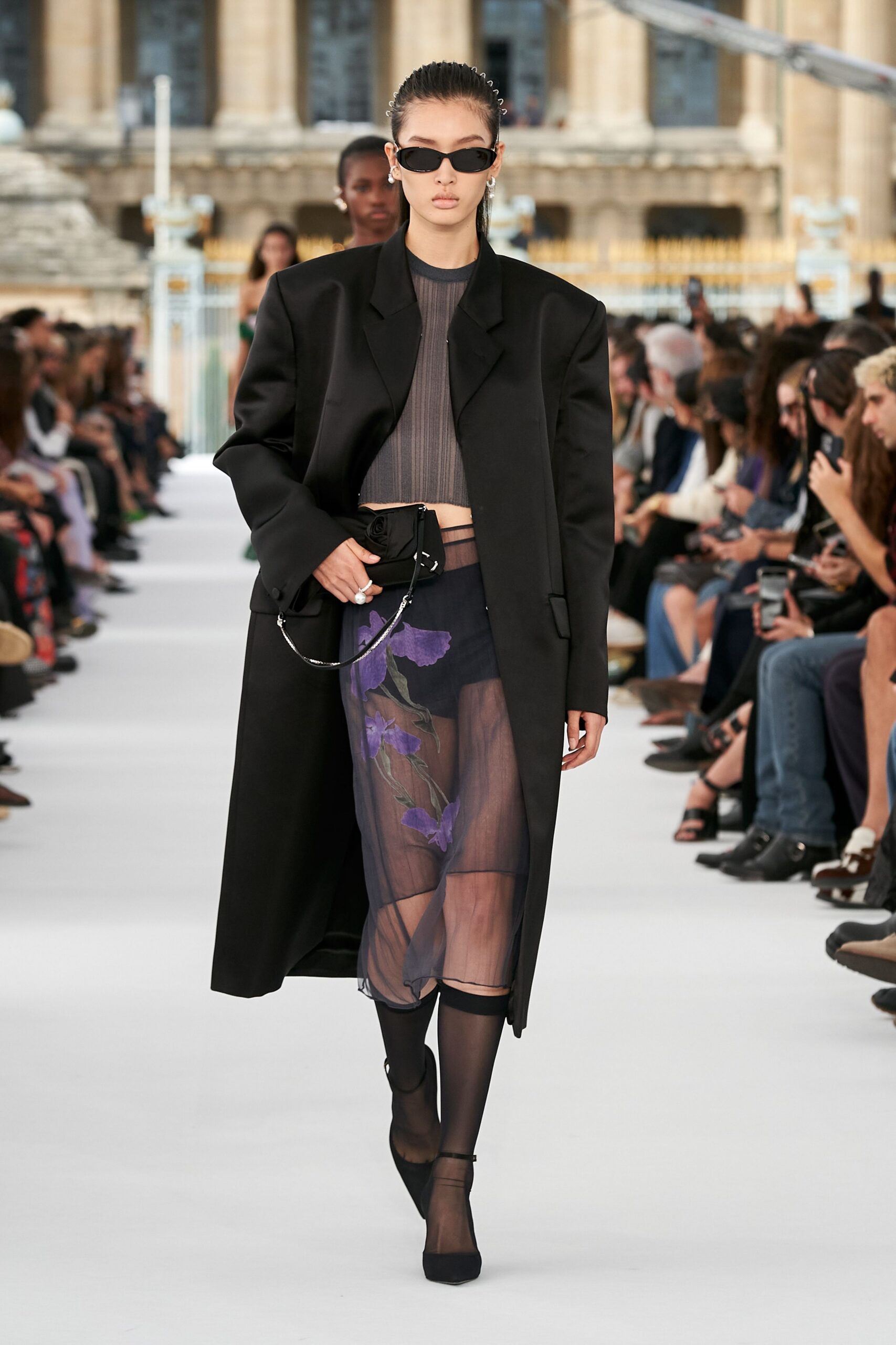 oversized black coat with sheer top