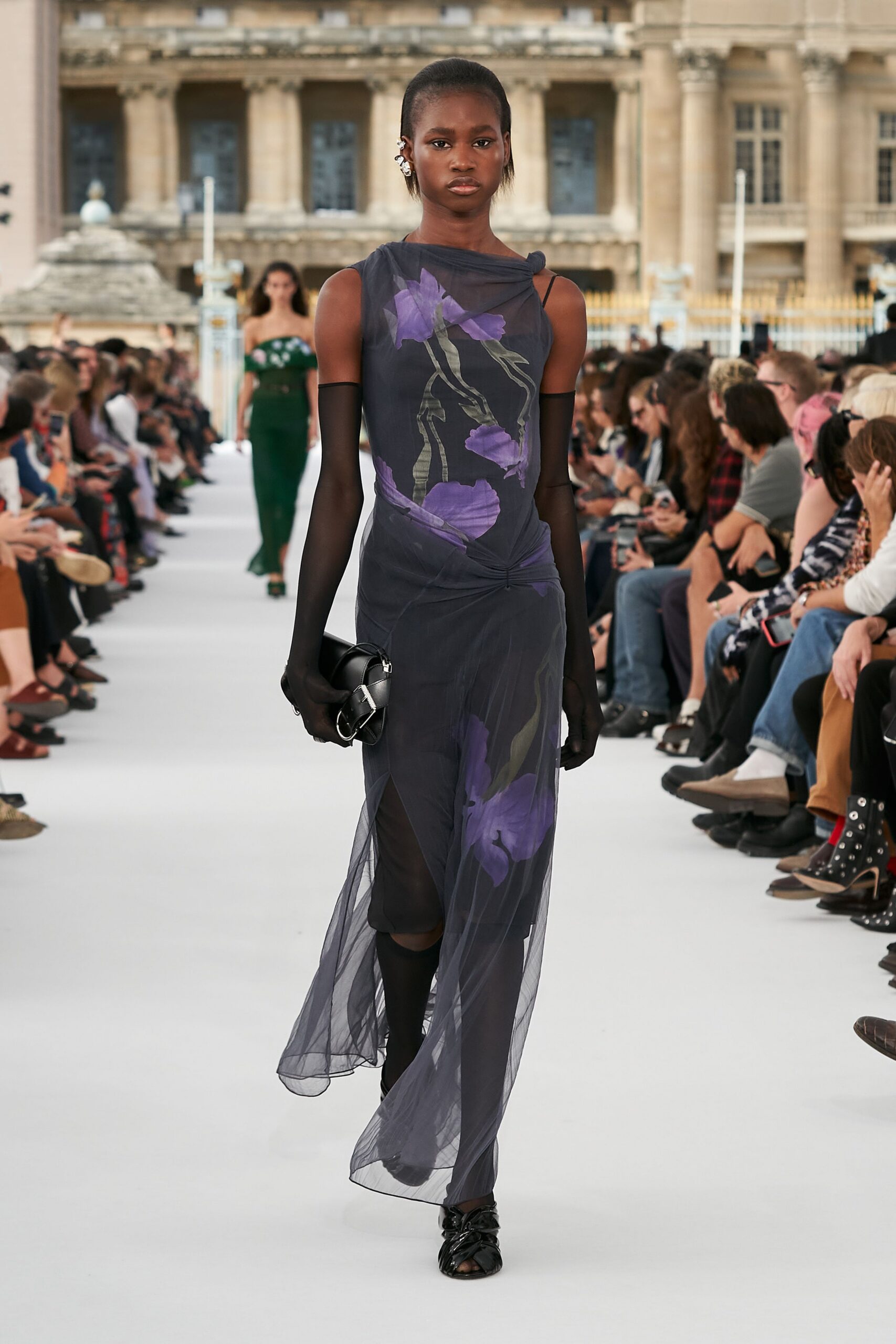 black floral chiffon maxi dress