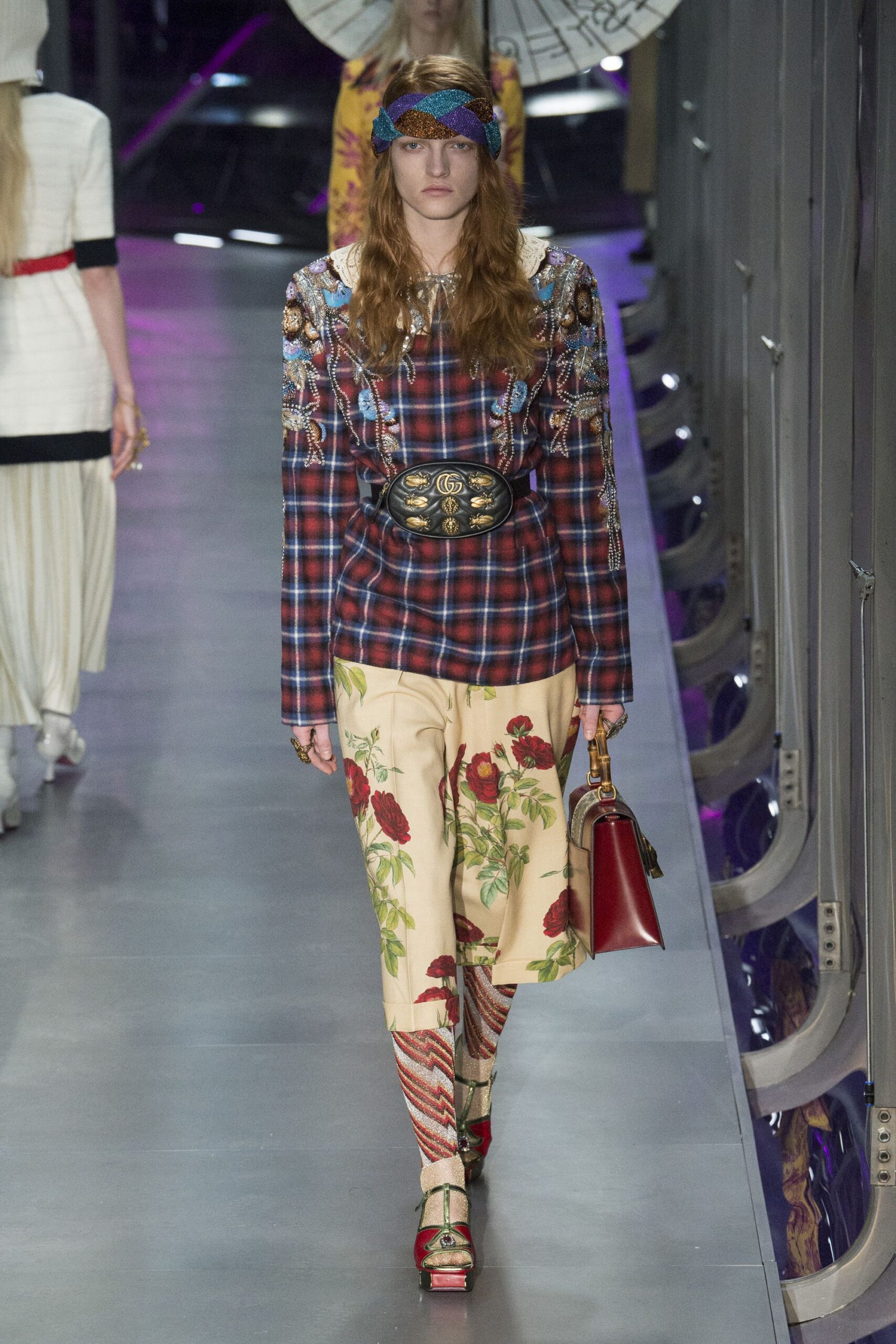 beige cotton relaxed flared printed pants