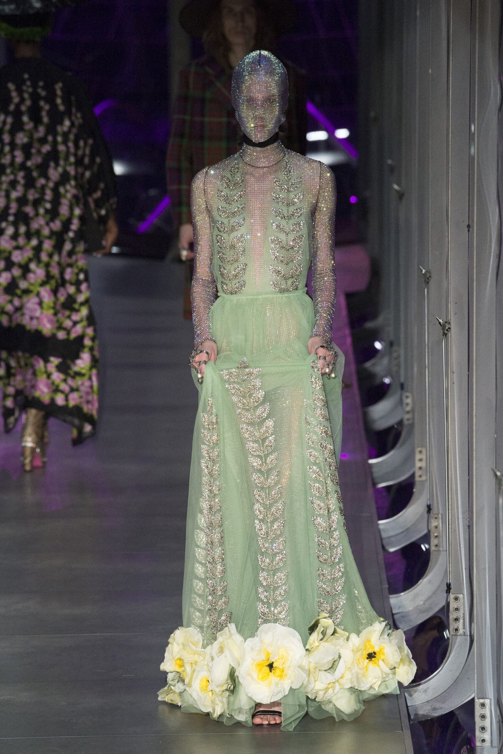 green sequin embroidered gown