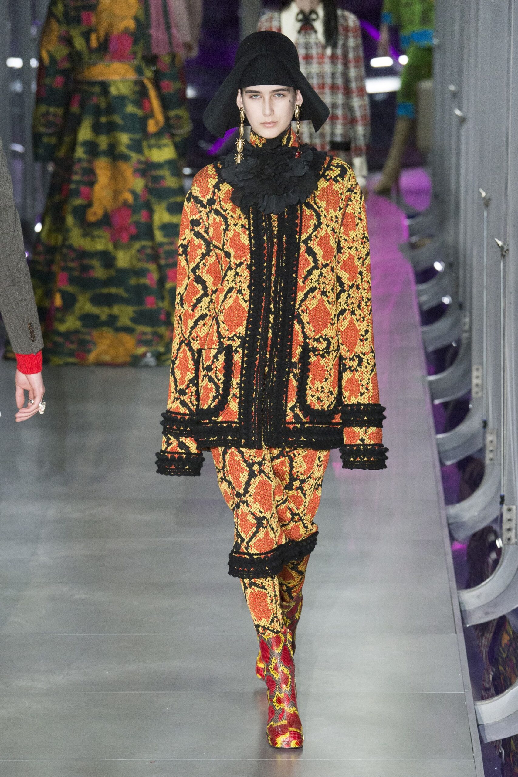 red silk fitted embroidered straight-leg pants