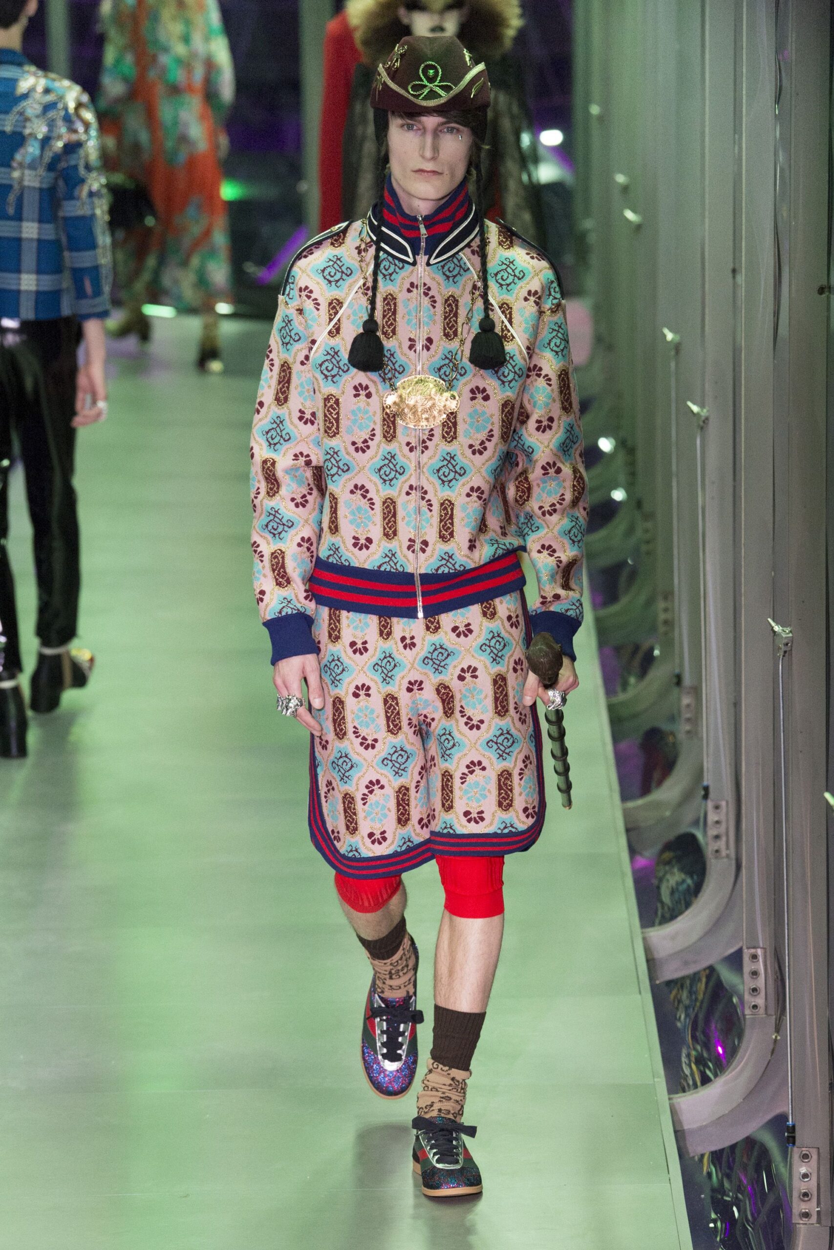 multi cotton long-sleeve collared relaxed embroidered coat