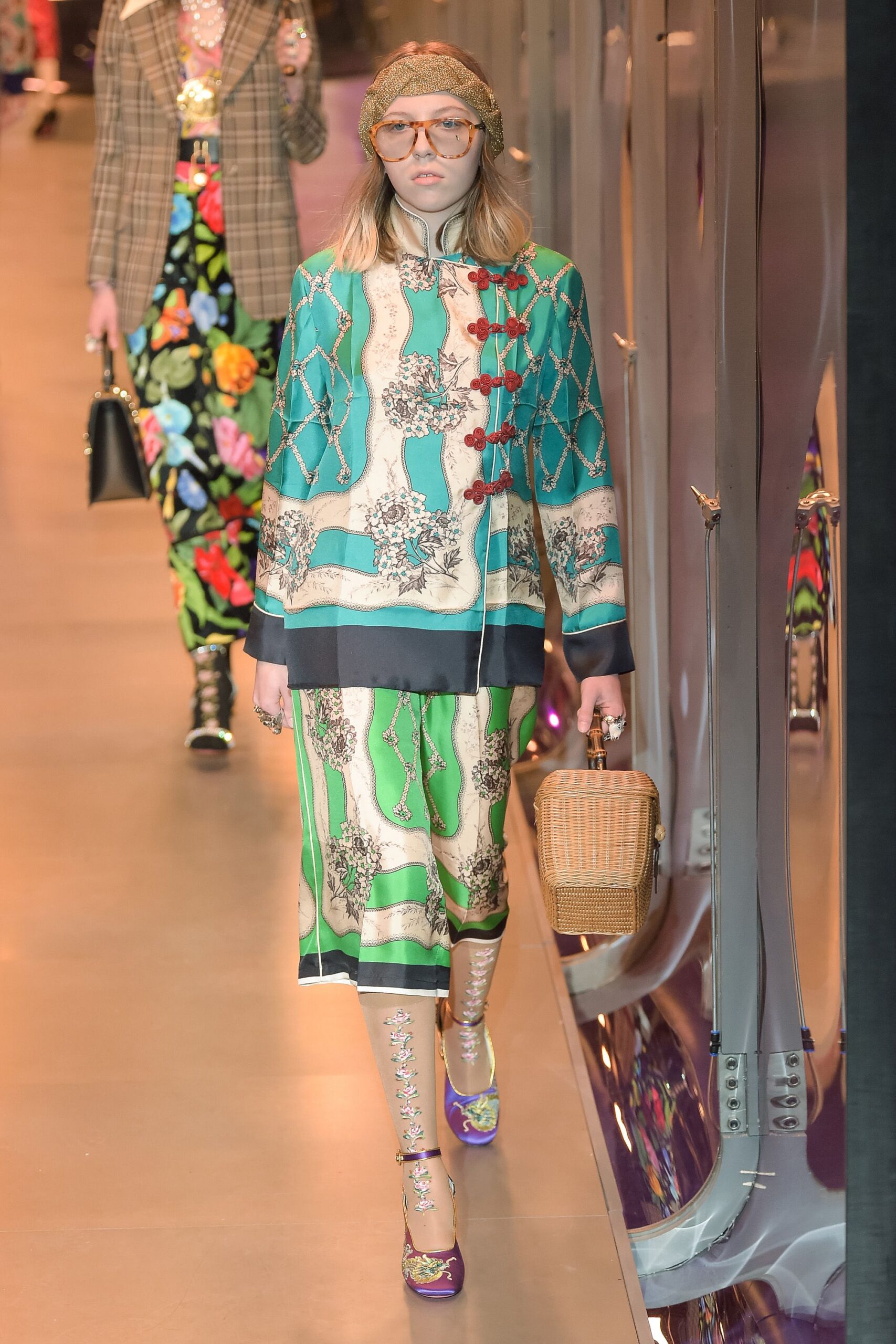 green printed midi dress