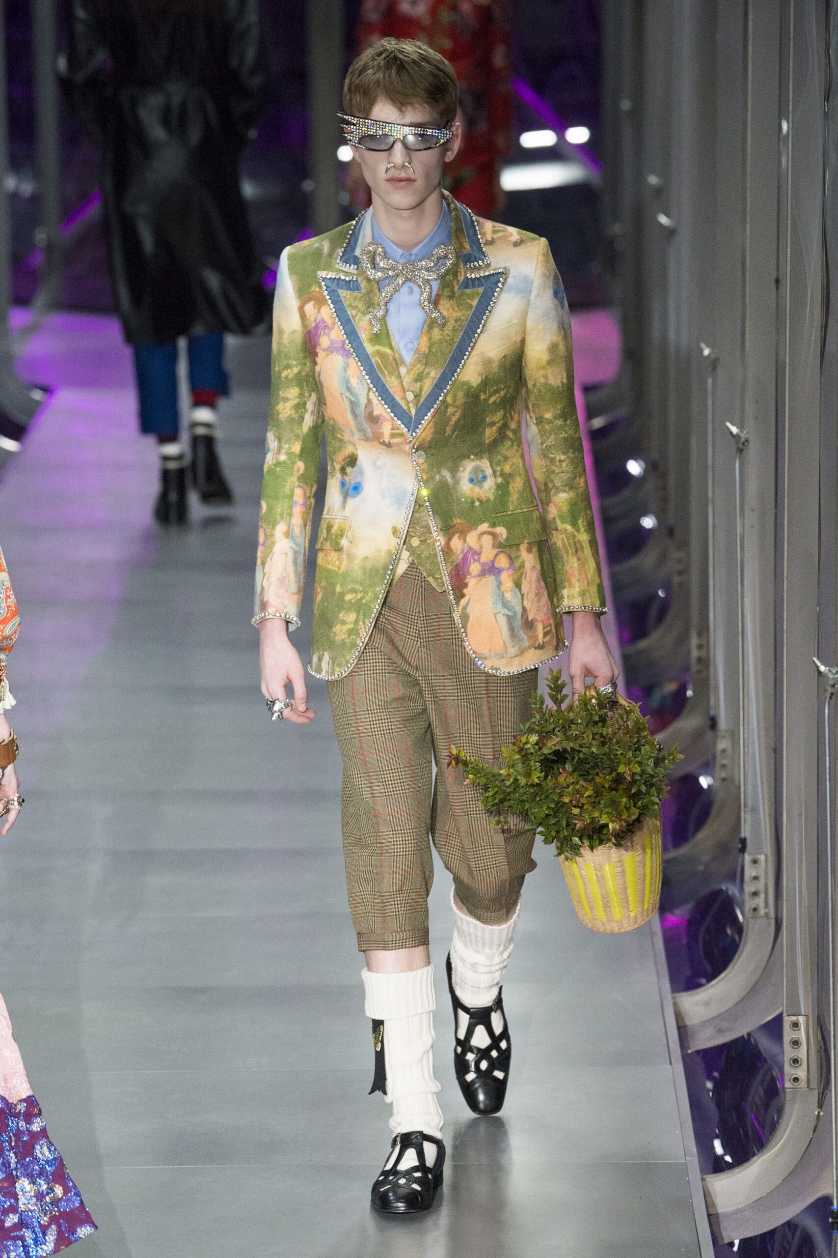 multi silk long-sleeve collared tailored embroidered color-blocked blazer
