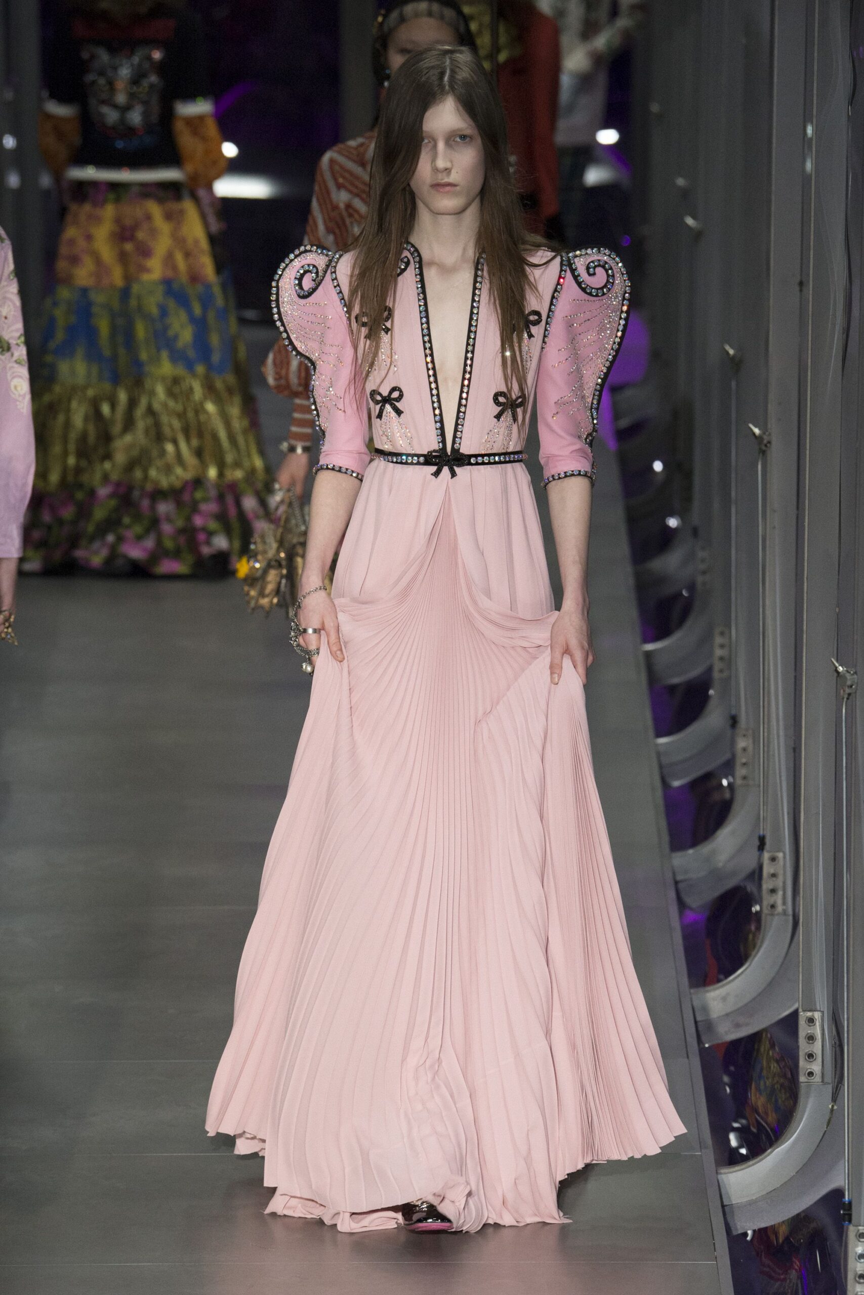 pink silk fitted gown