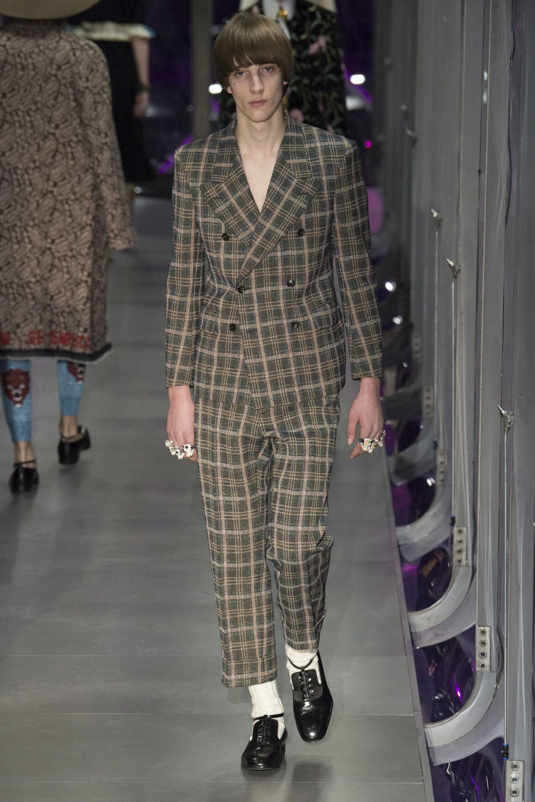 brown checked tailored suit