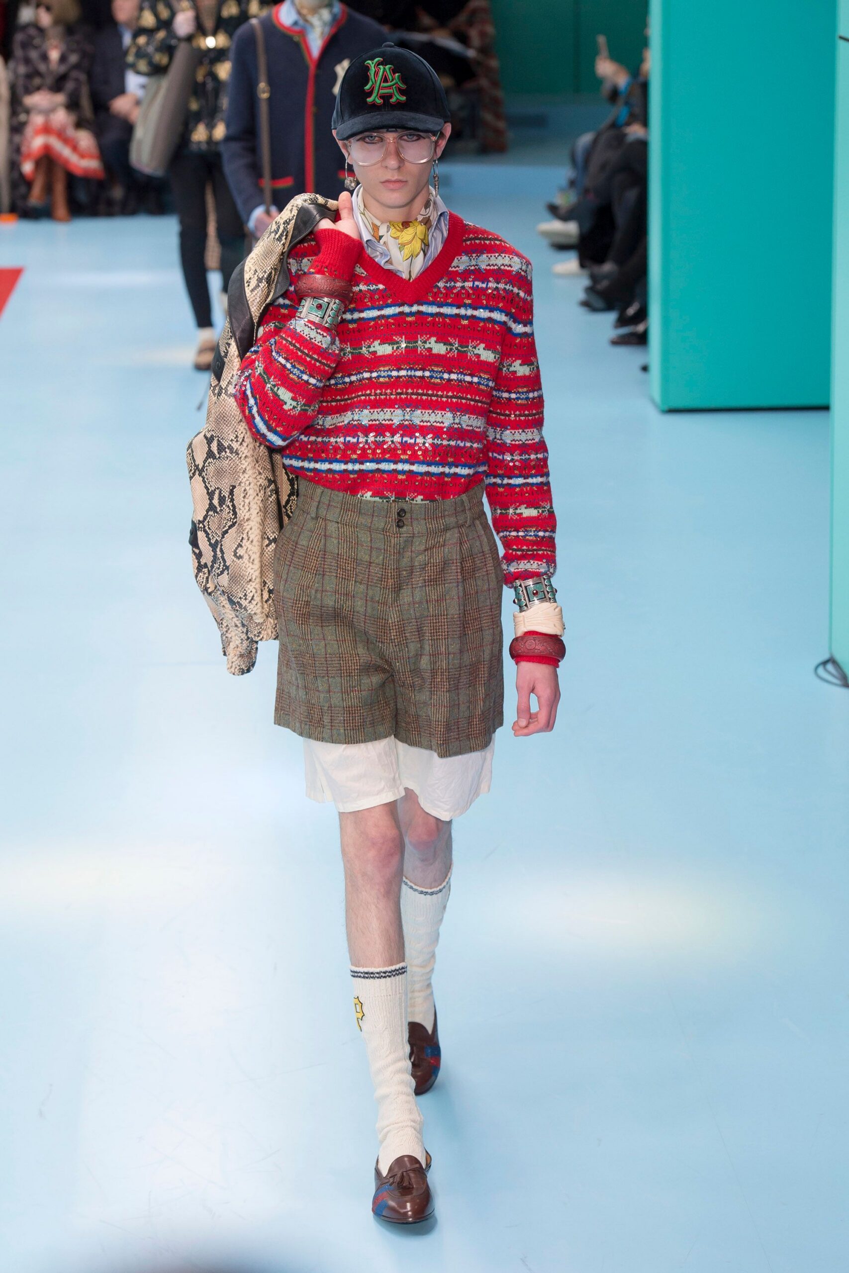 relaxed red striped sweater with shorts