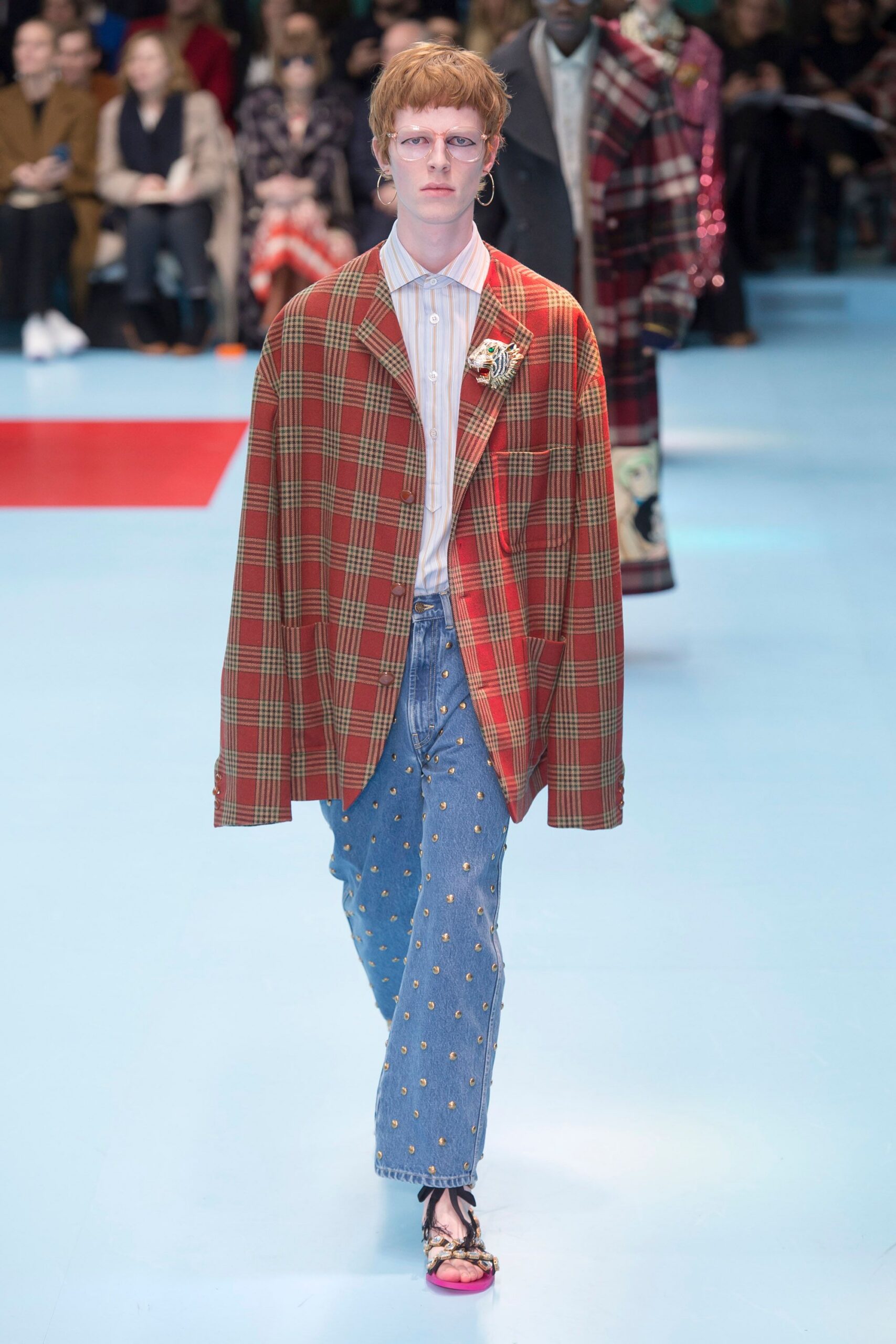 oversized red checked jacket