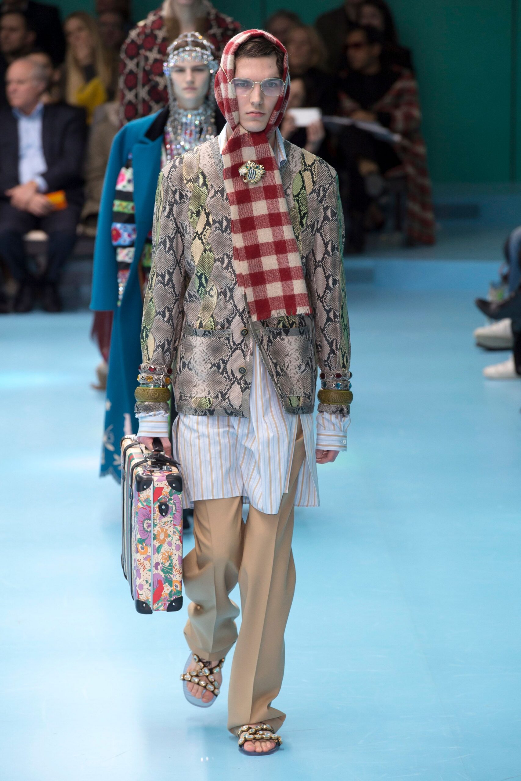 multi-patterned blazer with relaxed shirt