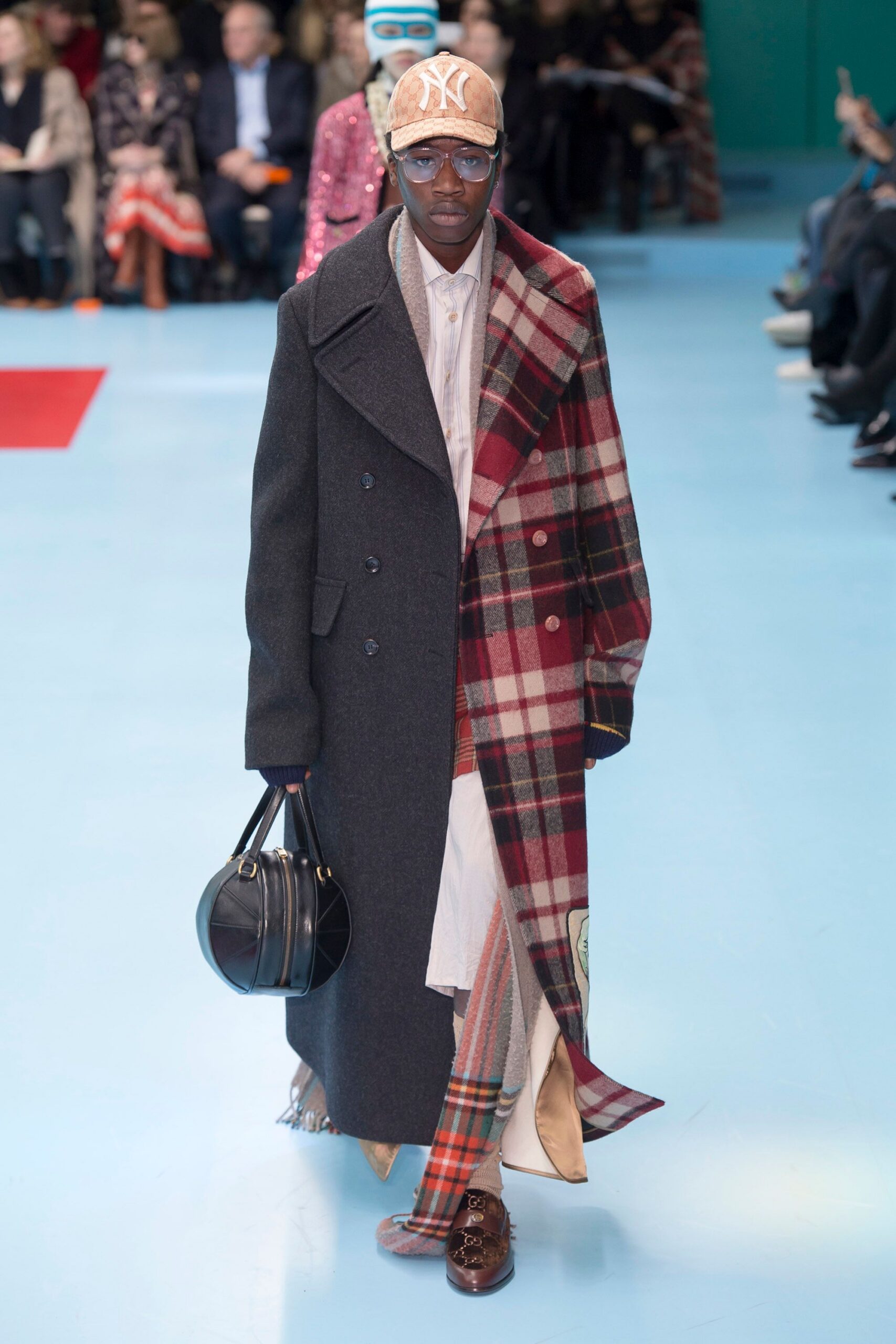 gray plaid coat with white shirt