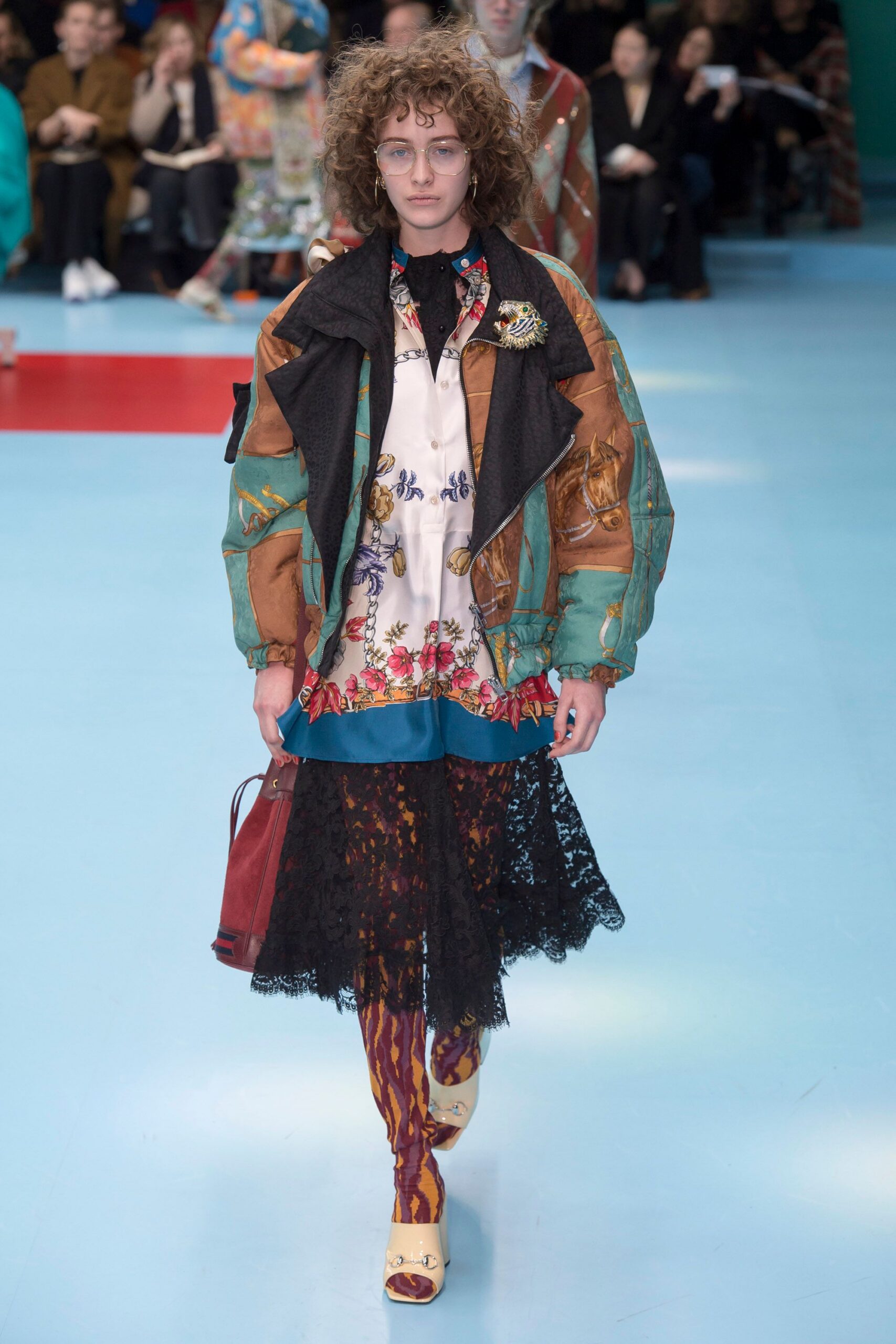 multi-colored layered jacket with lace skirt