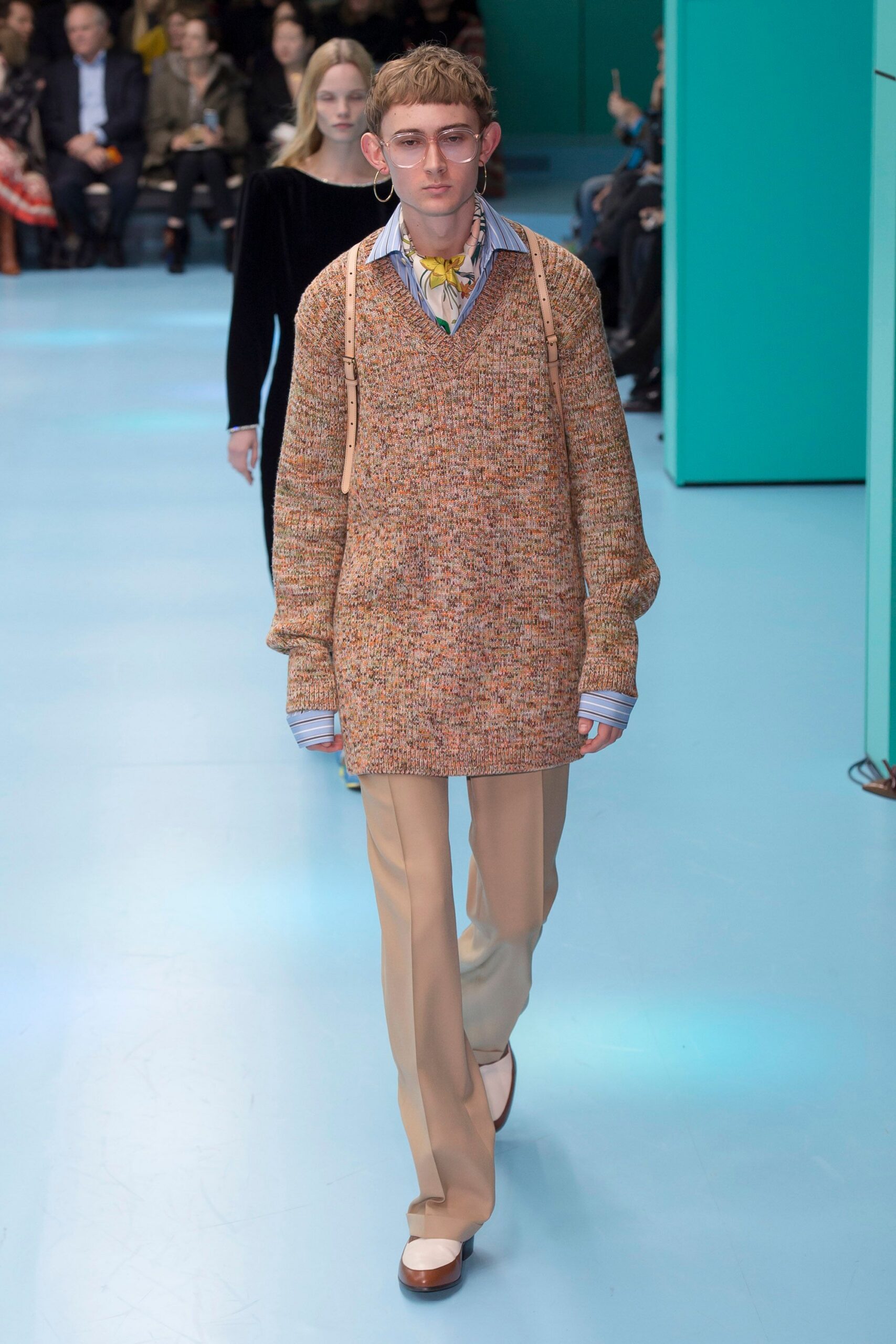 multi-colored oversized sweater with shirt