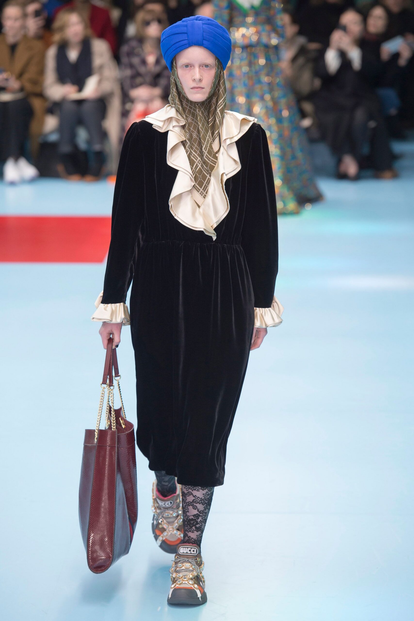 black velvet midi dress with ruffles