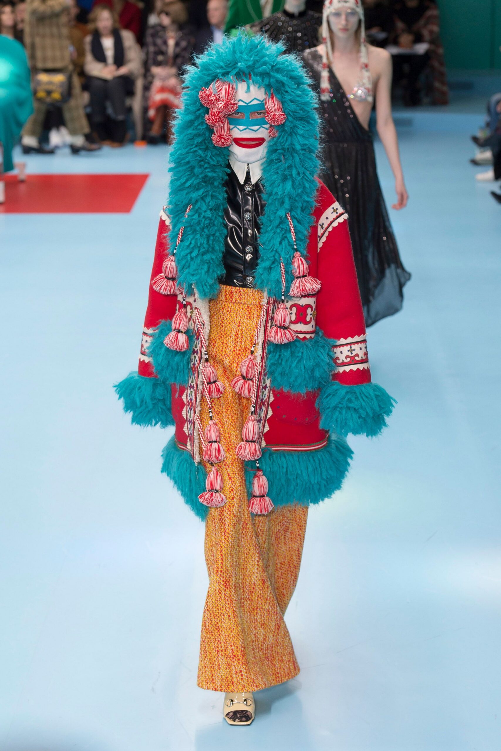 colorful coat with wide-leg pants
