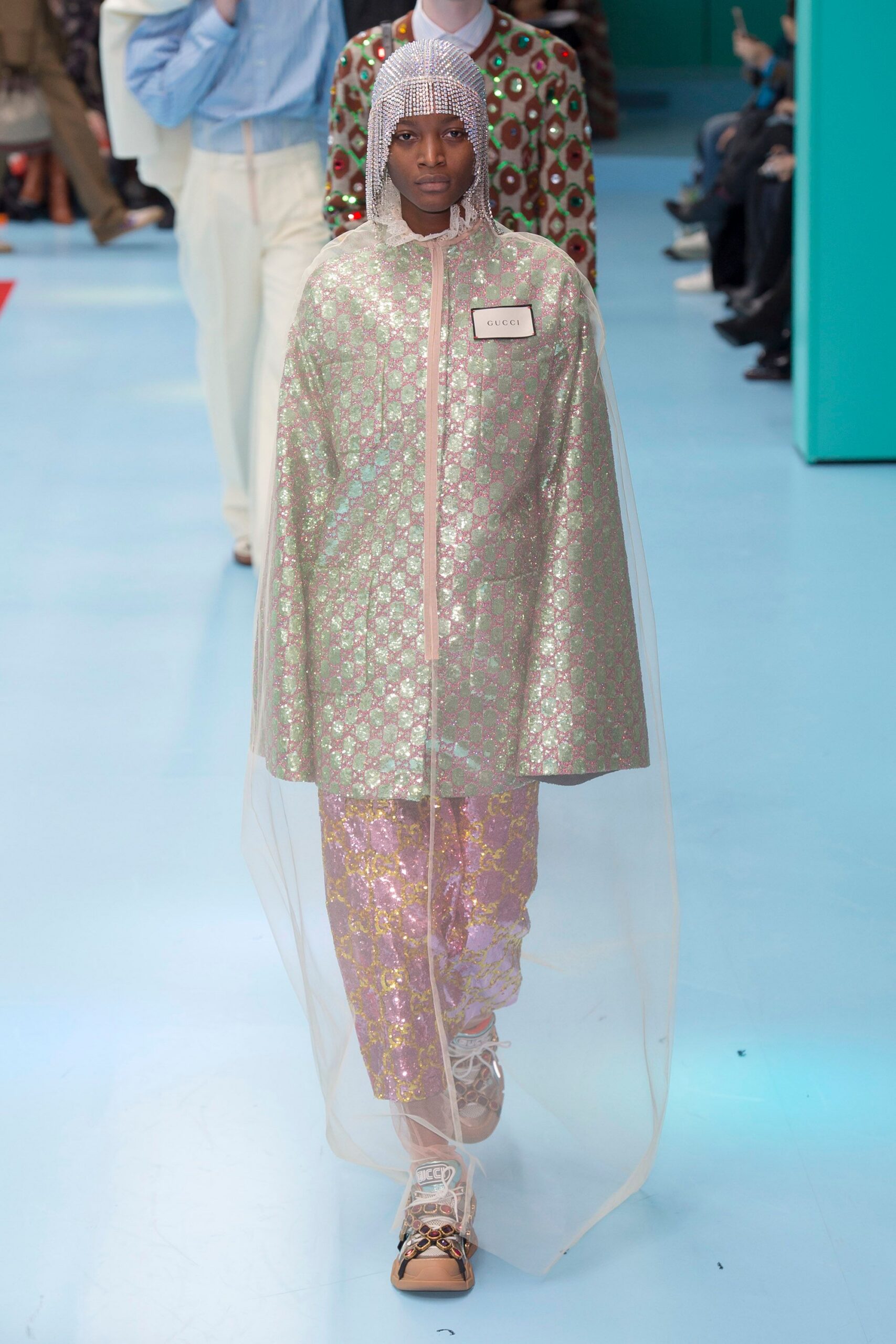 embroidered green pink cape