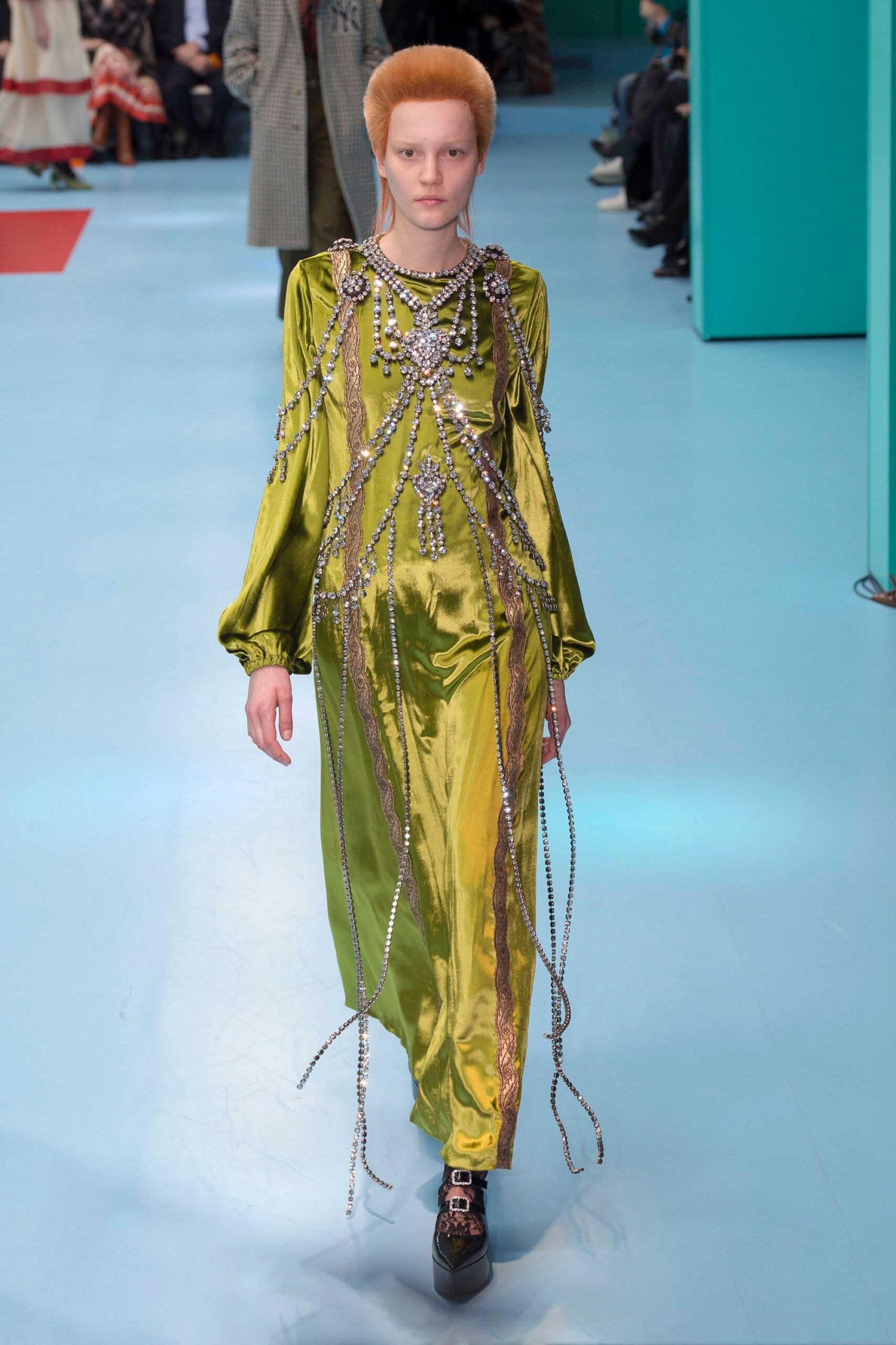 green silk embroidered maxi dress