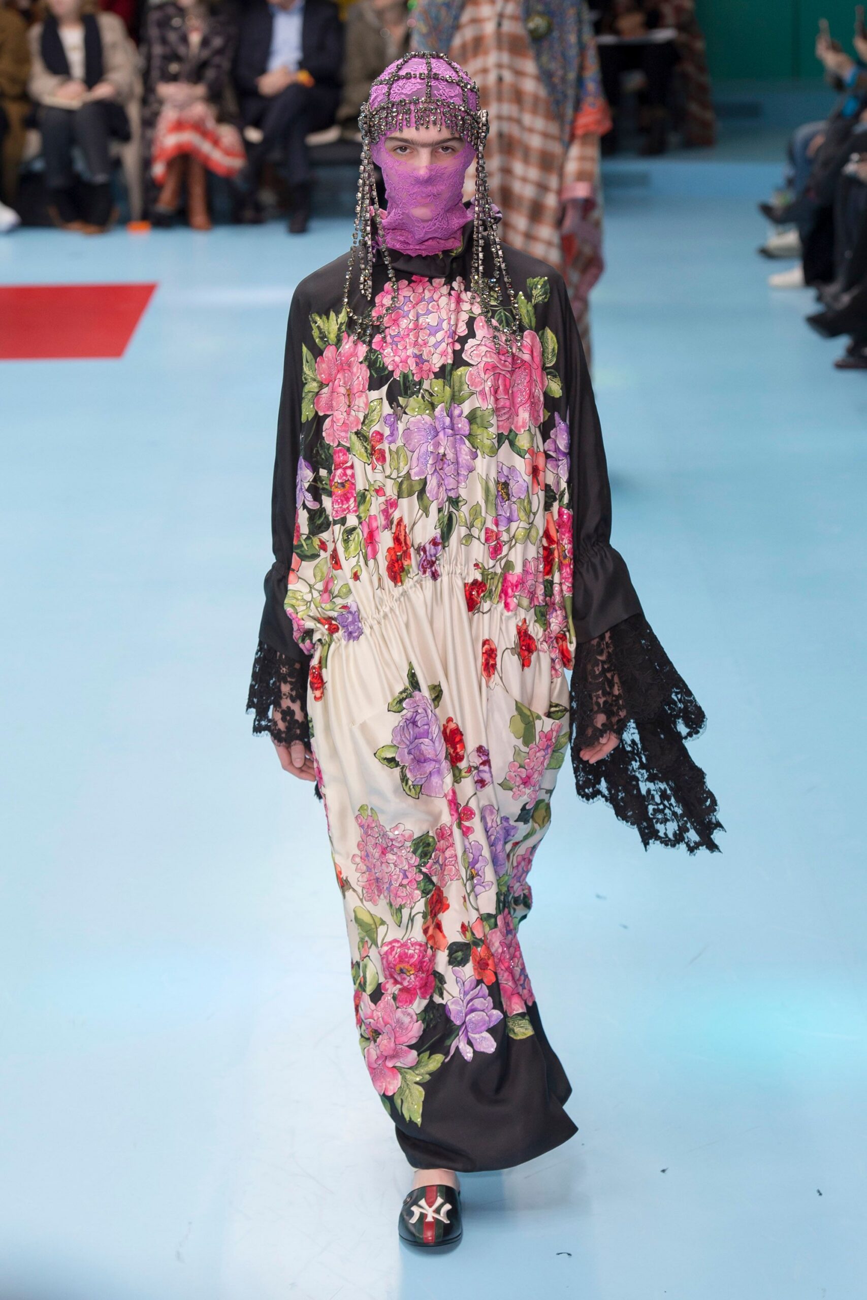floral maxi dress with black shoes