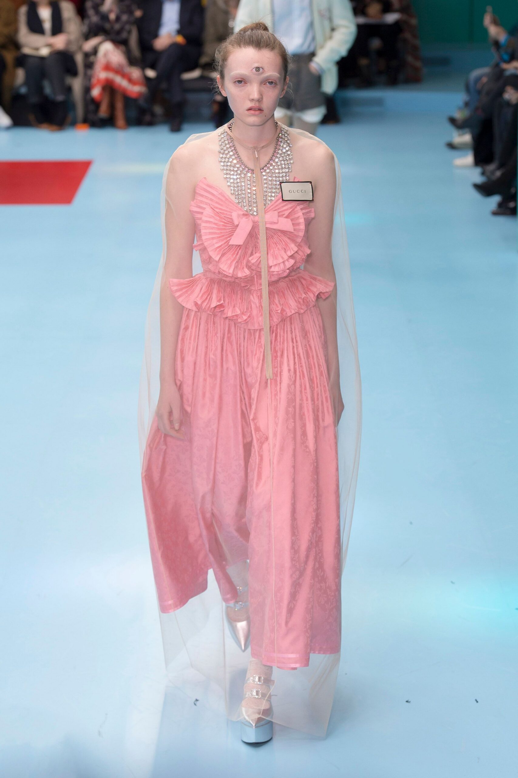 pink ruffled maxi dress