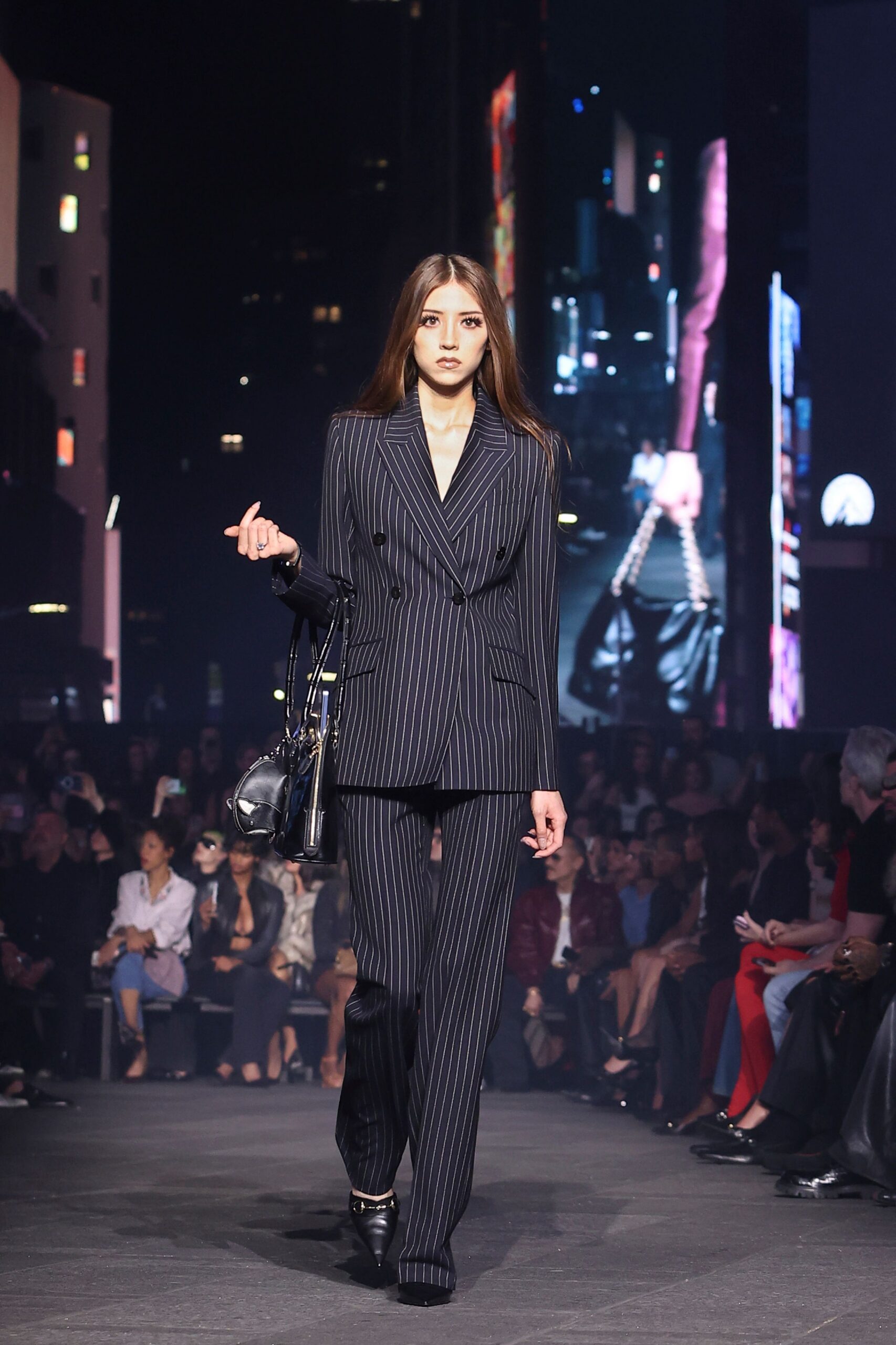 black and white striped tailored suit