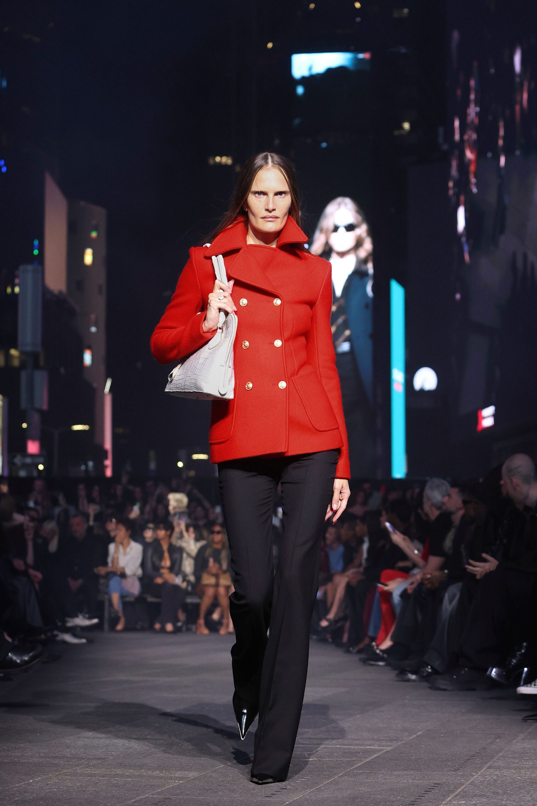 red wool long-sleeve collared structured blazer