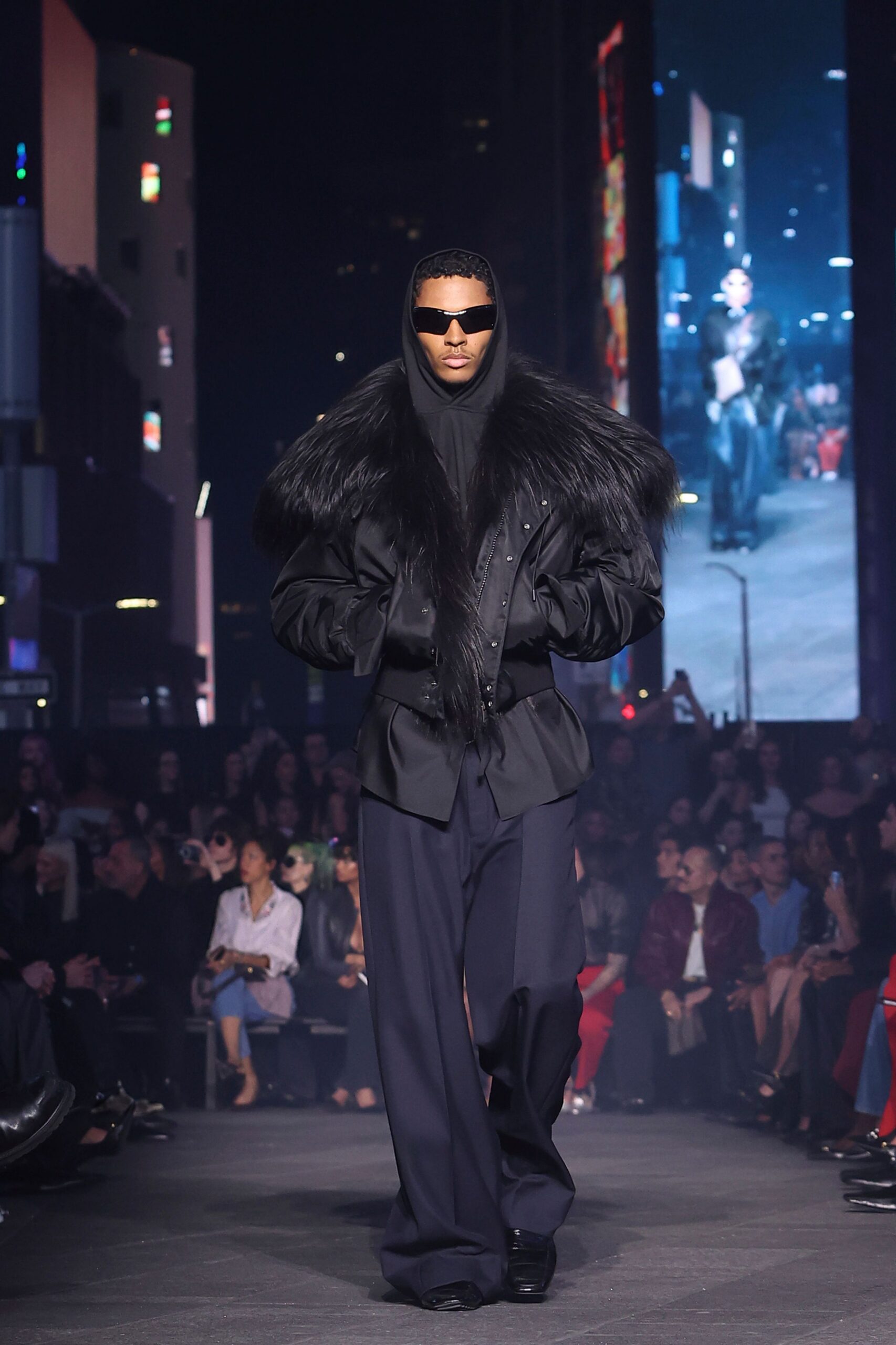black relaxed jacket with faux-fur