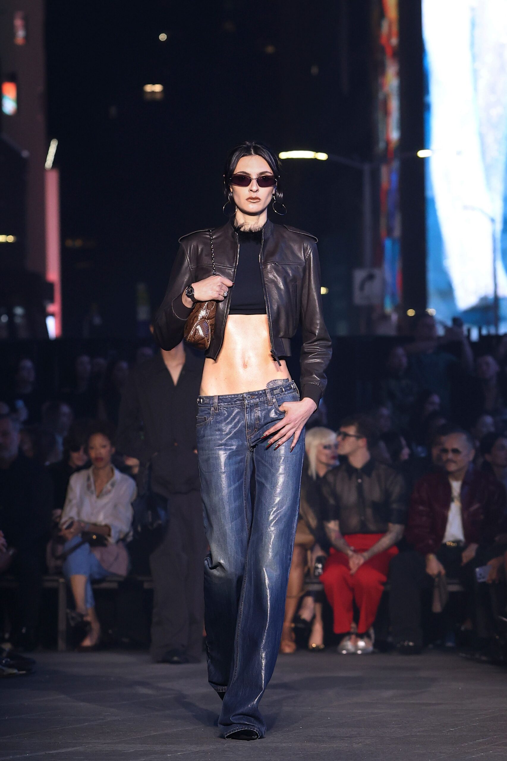 black leather jacket and jeans