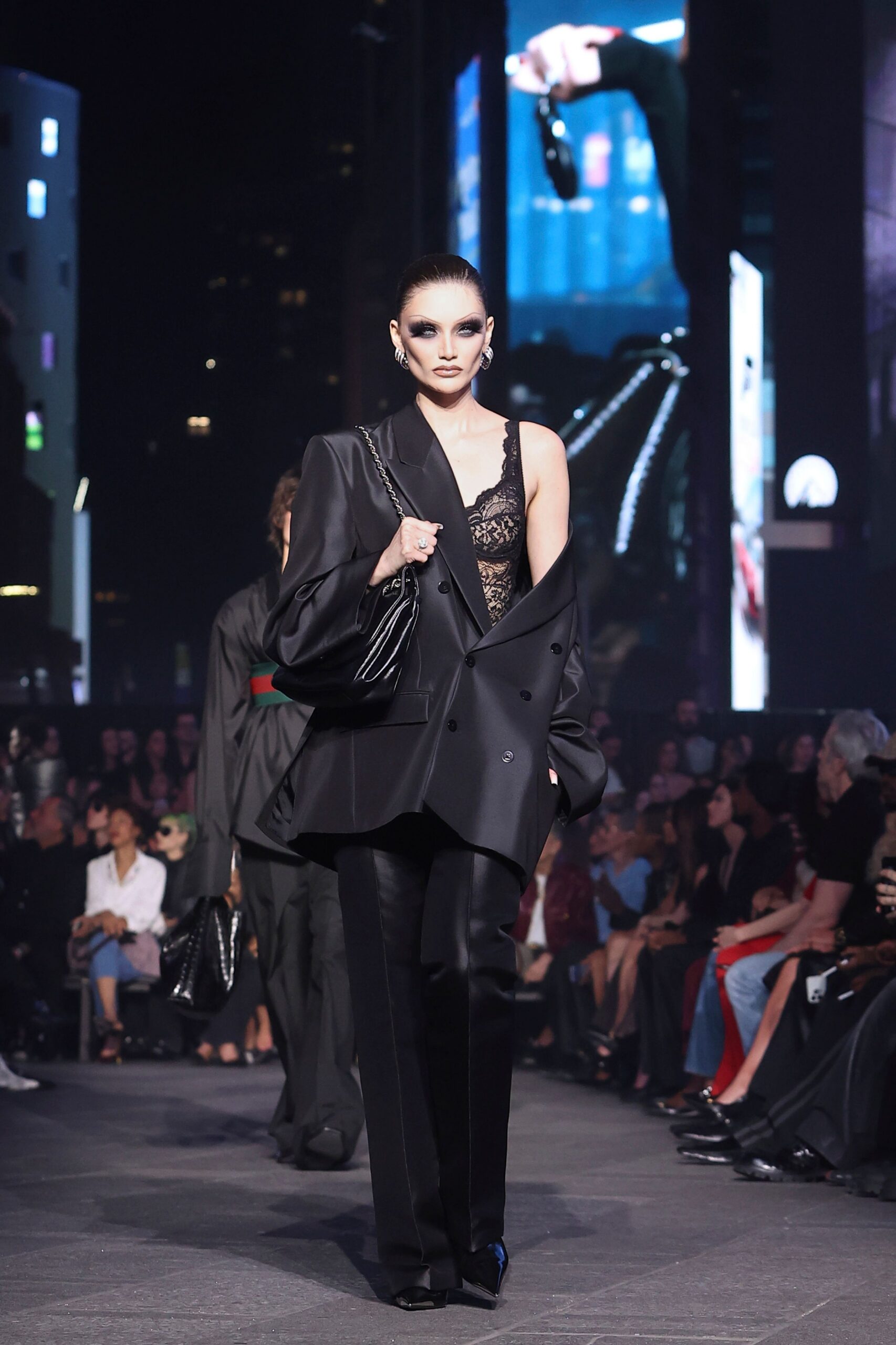black silk slim straight-leg pants