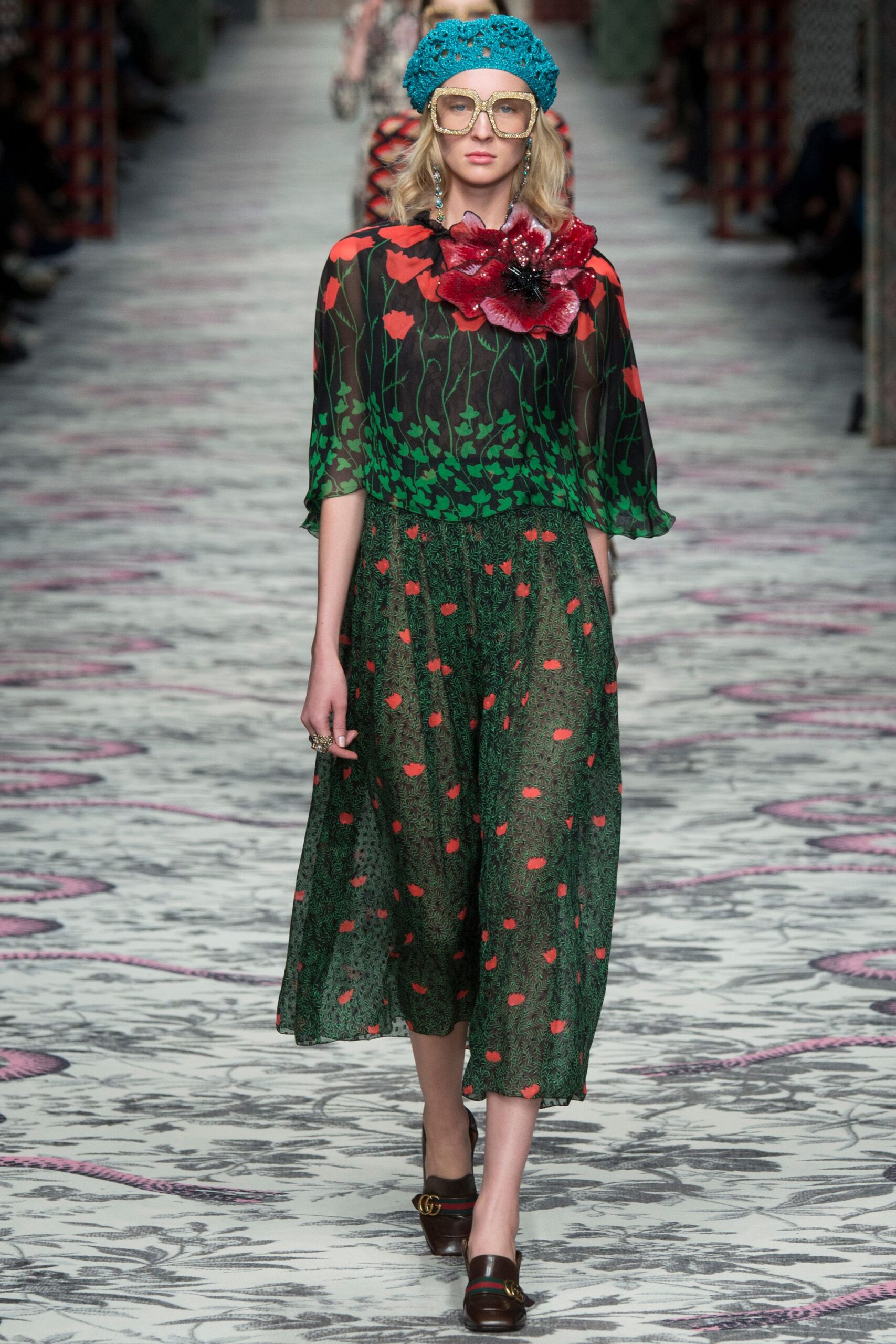 floral midi dress with accessories